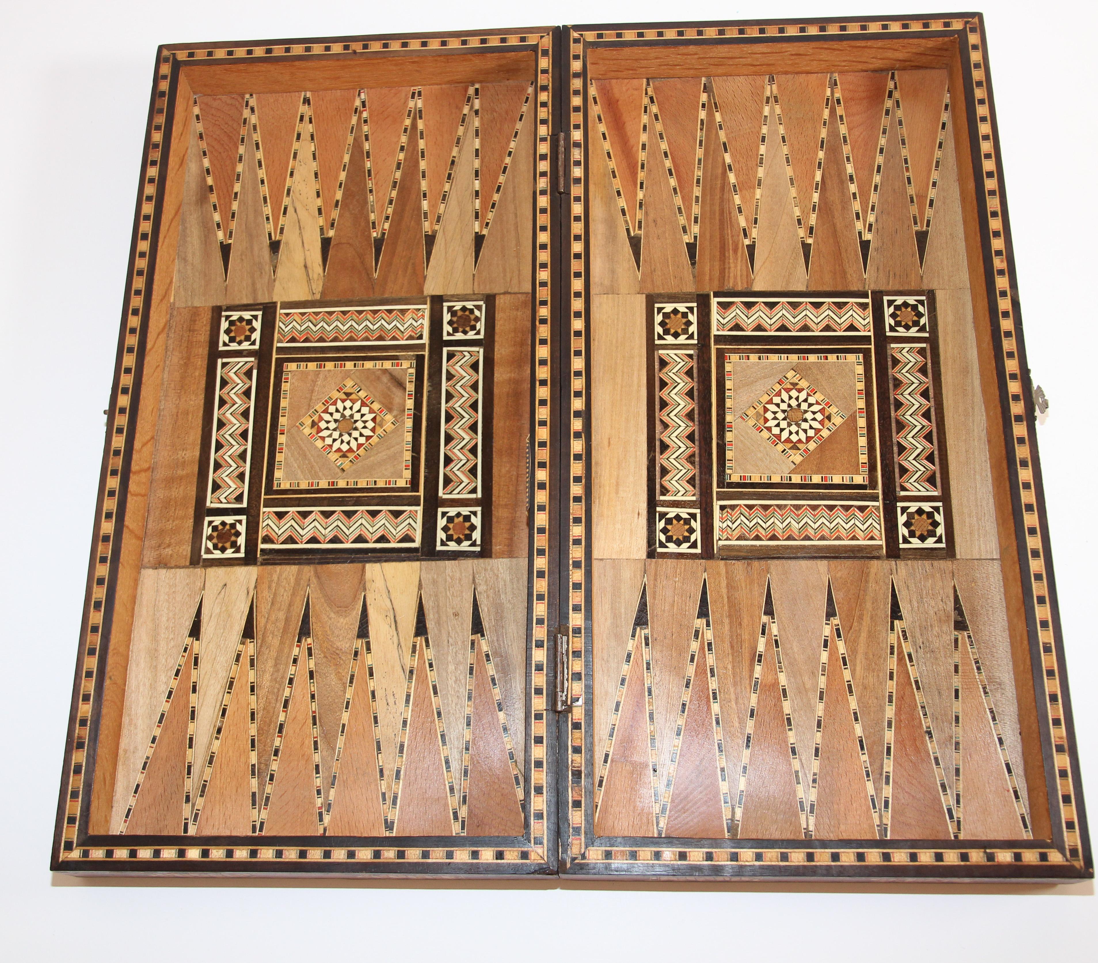 Antique Large Middle Eastern Inlaid Mosaic Backgammon and Chess Game 2