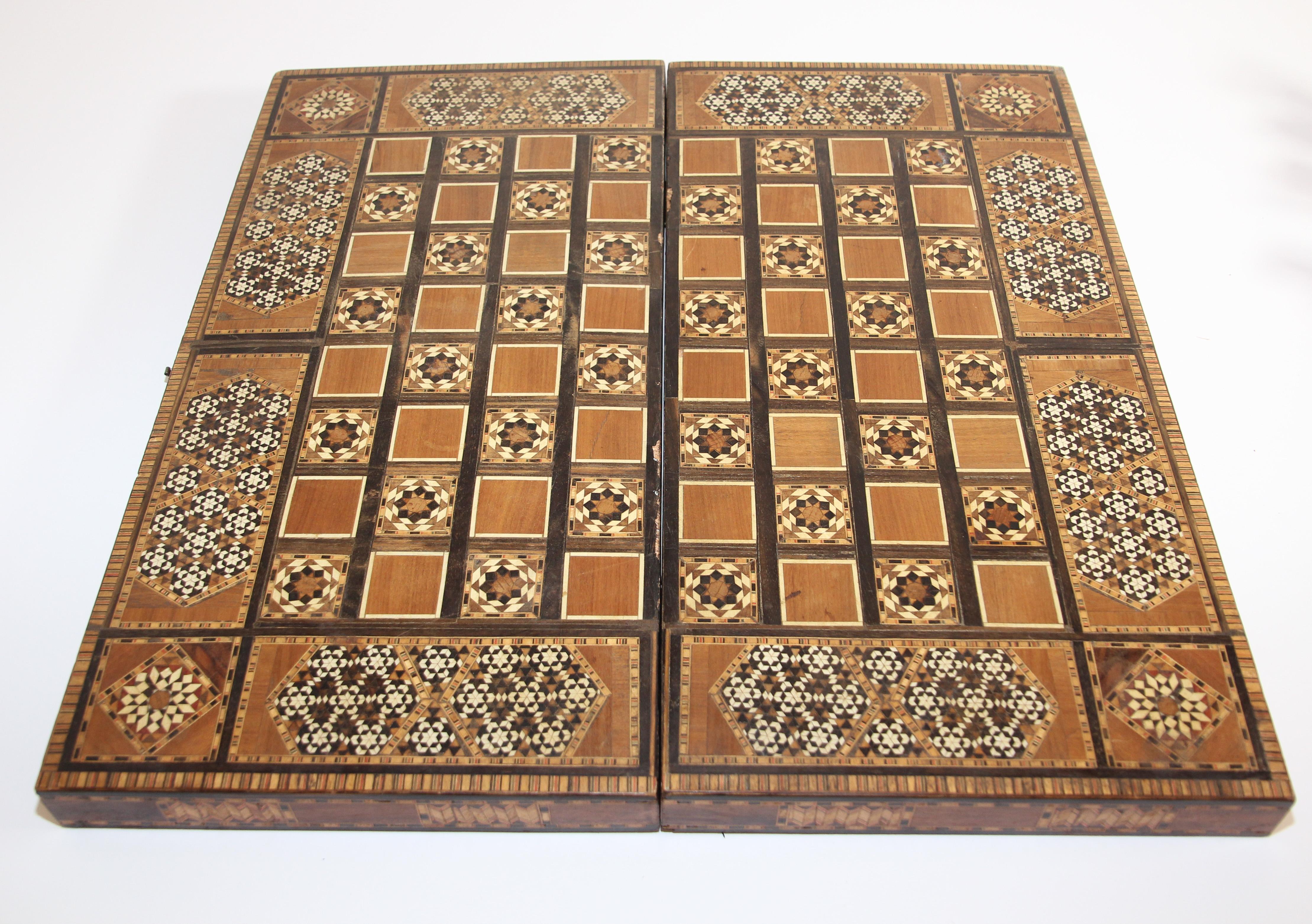 Antique Large Middle Eastern Inlaid Mosaic Backgammon and Chess Game 3