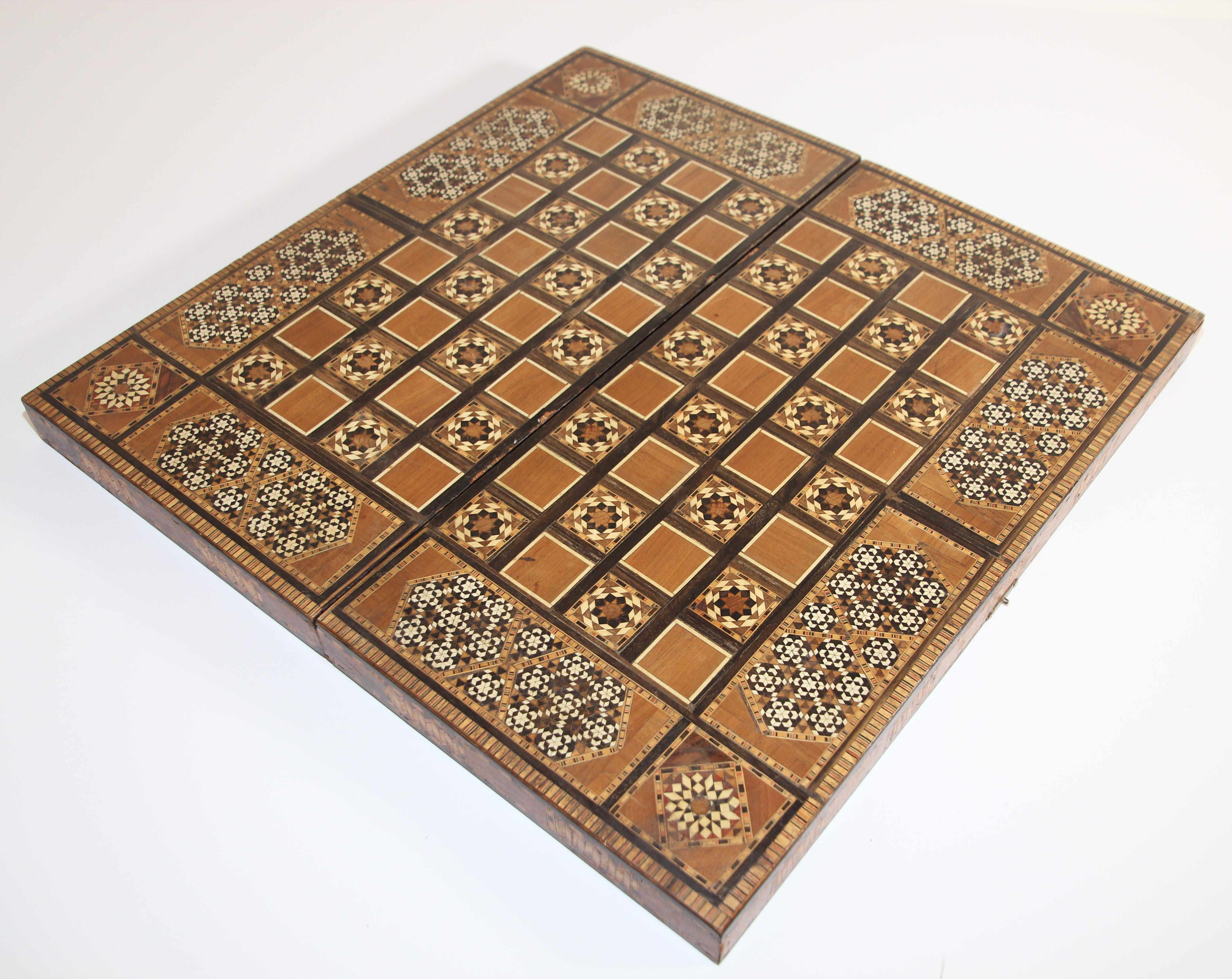 Antique Large Middle Eastern Inlaid Mosaic Backgammon and Chess Game 4