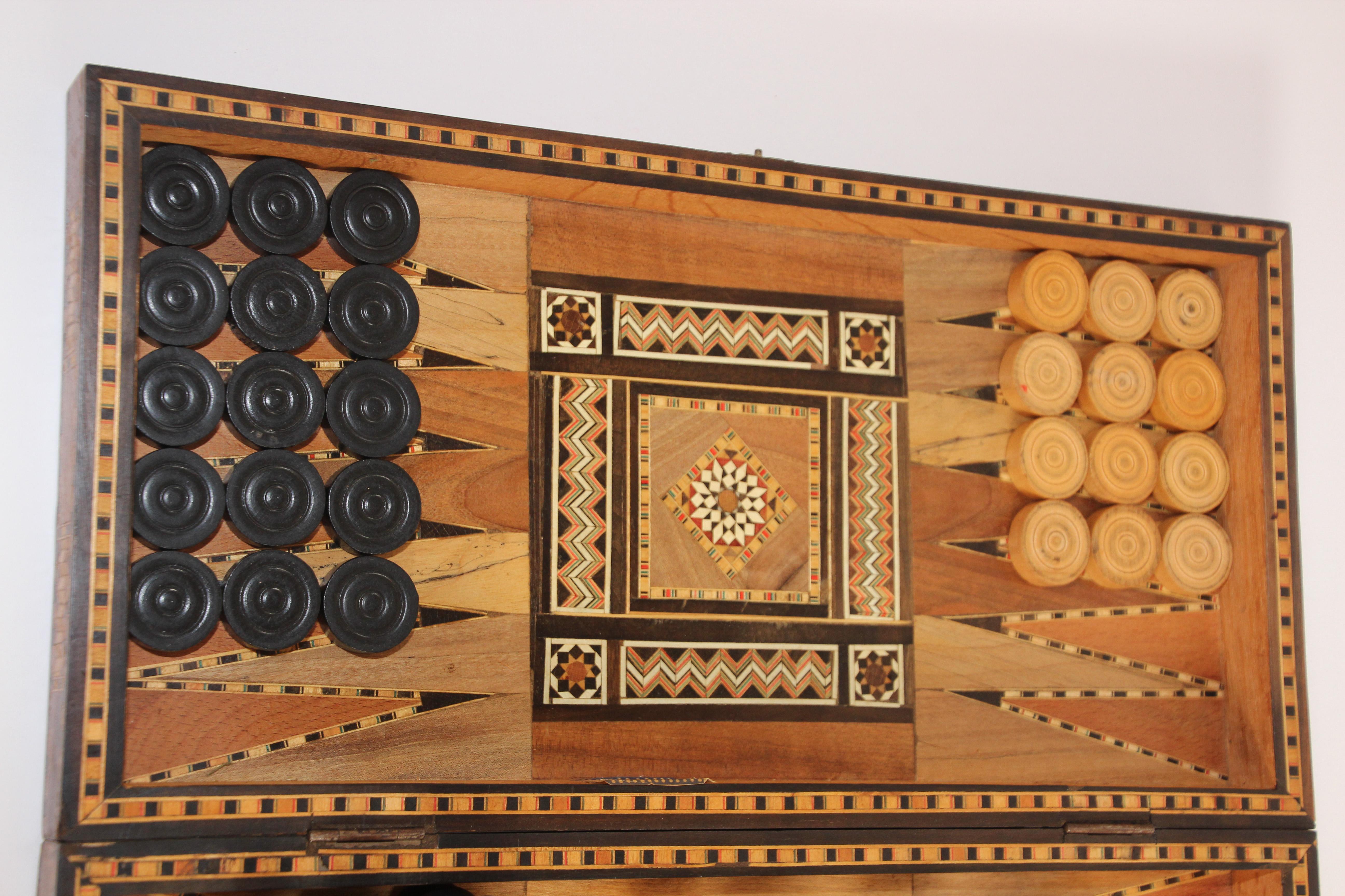 Moorish Antique Large Middle Eastern Inlaid Mosaic Backgammon and Chess Game