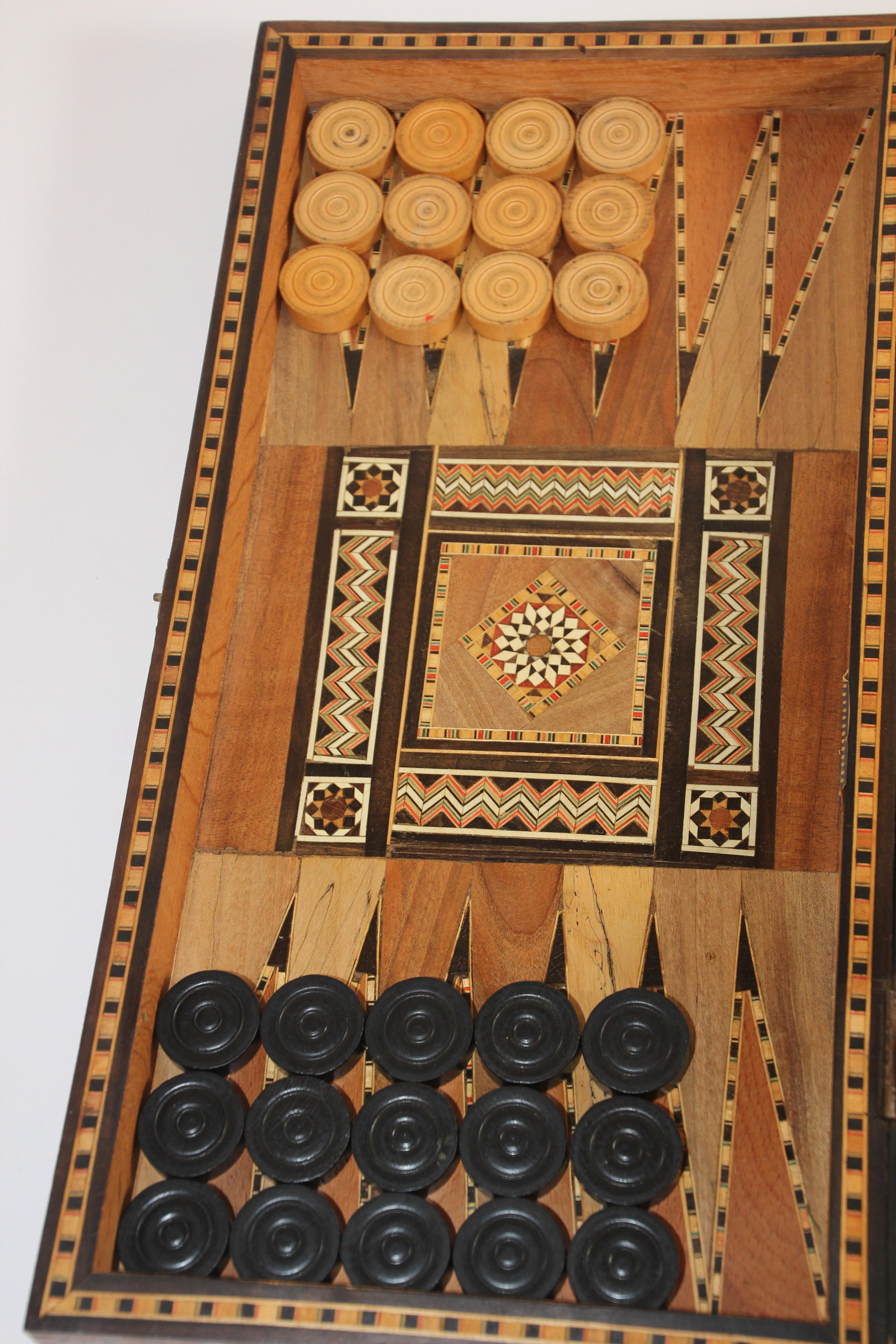 Syrian Antique Large Middle Eastern Inlaid Mosaic Backgammon and Chess Game