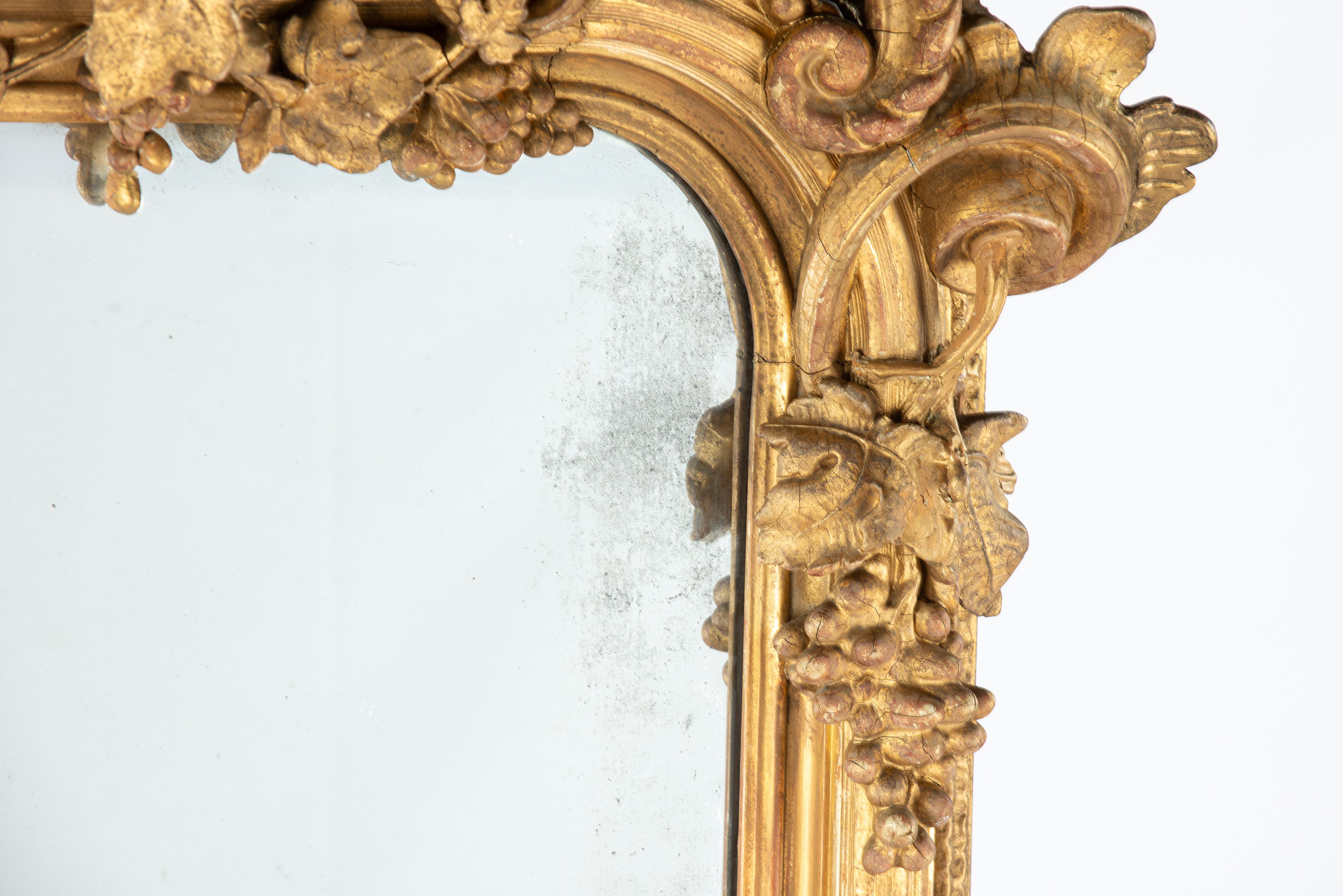 Antique Large Monumental gold leaf gilt French ornamented Louis Philippe Mirror  For Sale 4