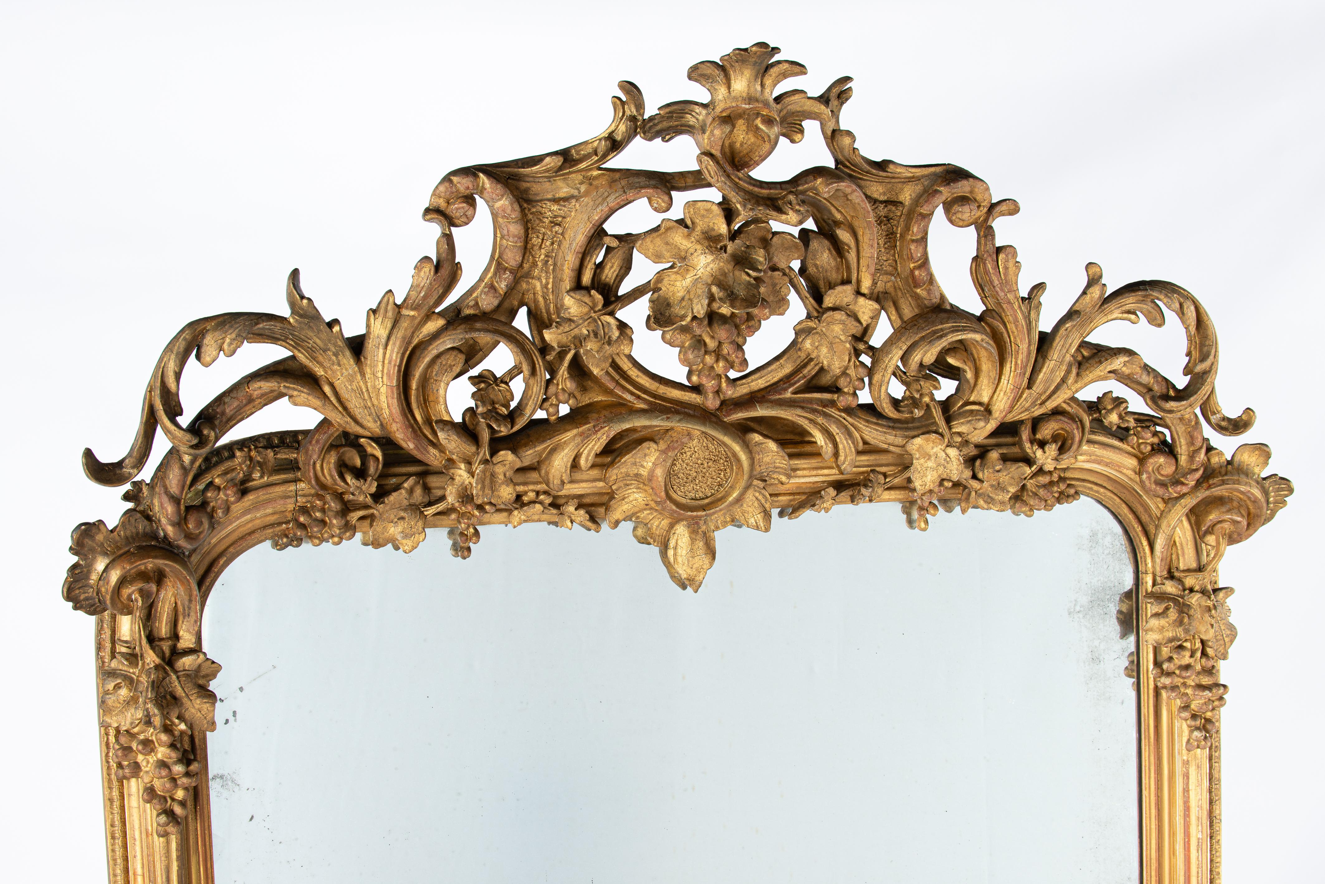 19th Century Antique Large Monumental gold leaf gilt French ornamented Louis Philippe Mirror  For Sale