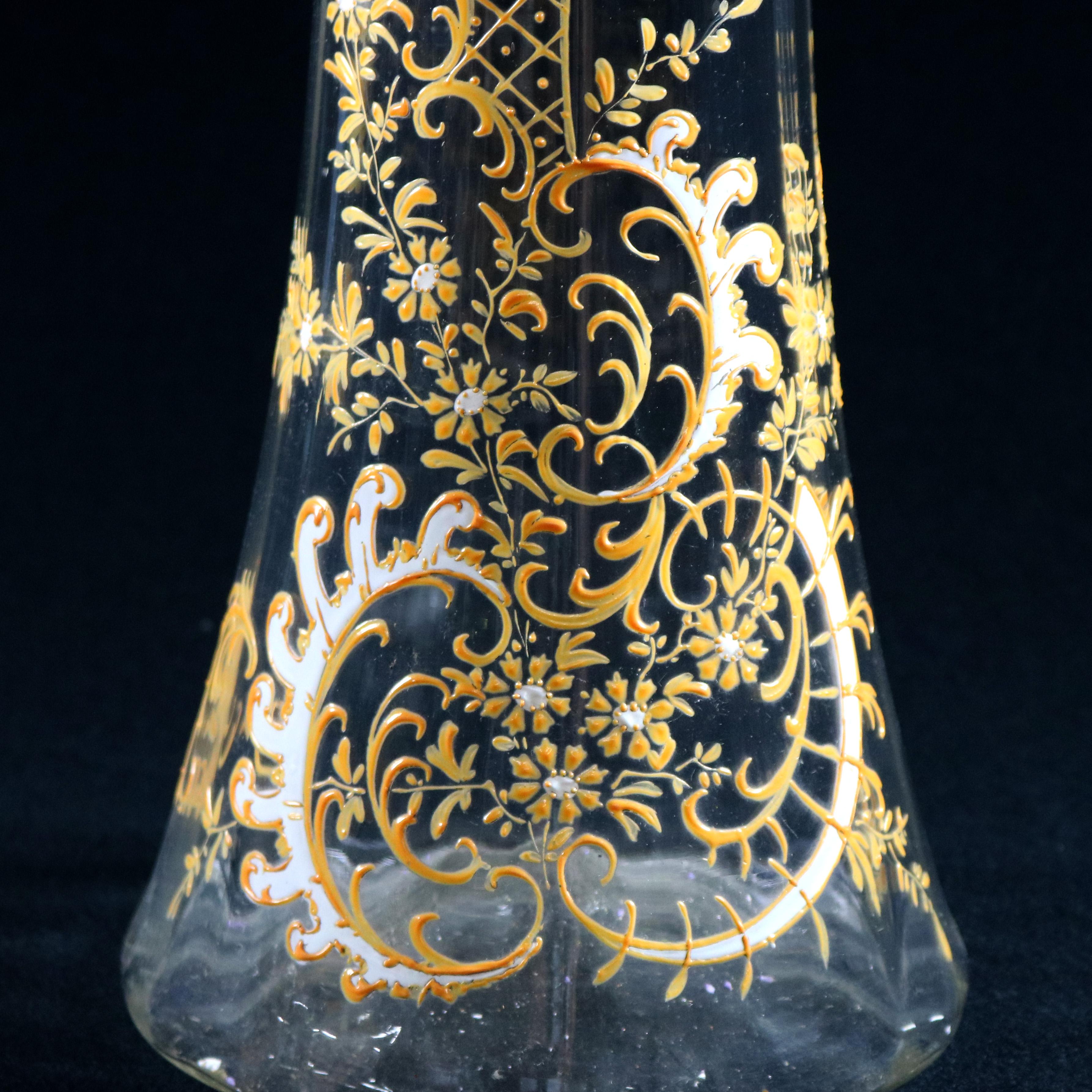 Victorian Antique & Large Moser School Hand Enameled & Gilt Blown Glass Vase, 19th Century