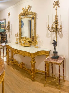 A.I.C. Ancienne Grande Console Napoléon IIIl en bois doré sculpté Table d'embarcadère 19e C