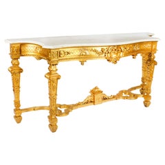 A.I.C. Ancienne Grande Console Napoléon IIIl en bois doré sculpté Table d'embarcadère 19e C