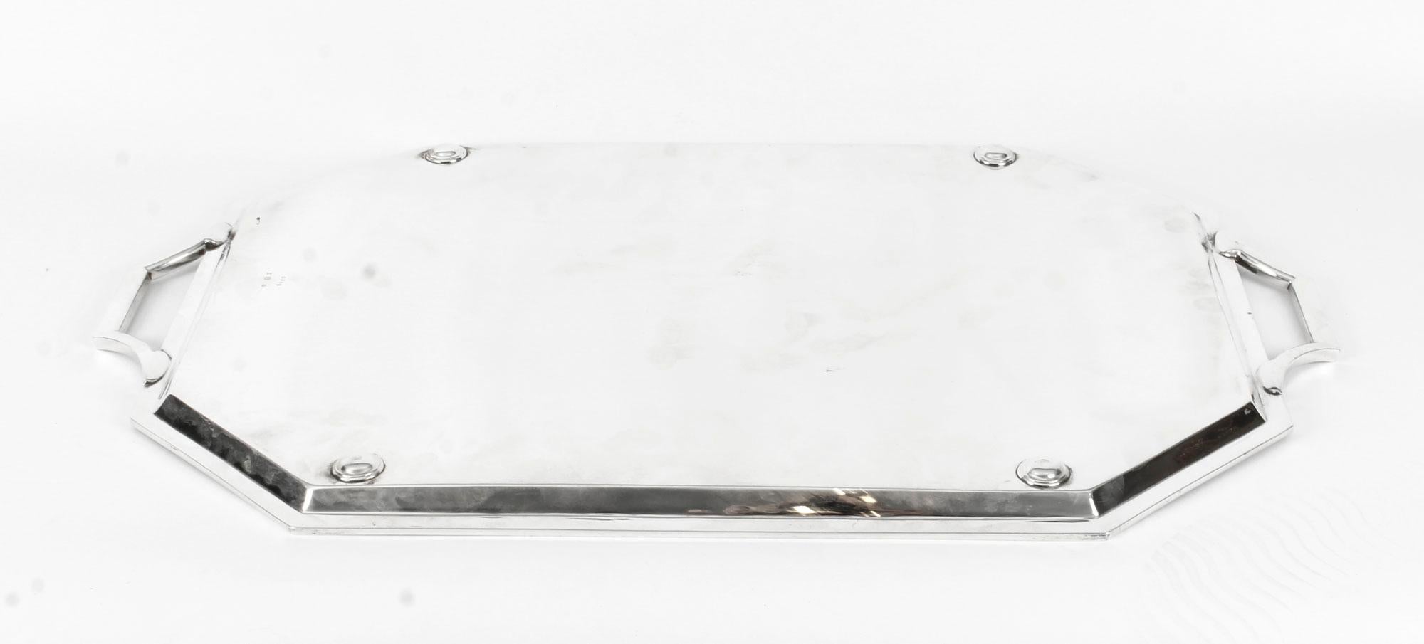 Antique Large Neoclassical Silver Plated Twin Handled Tray, Late 19th Century 3