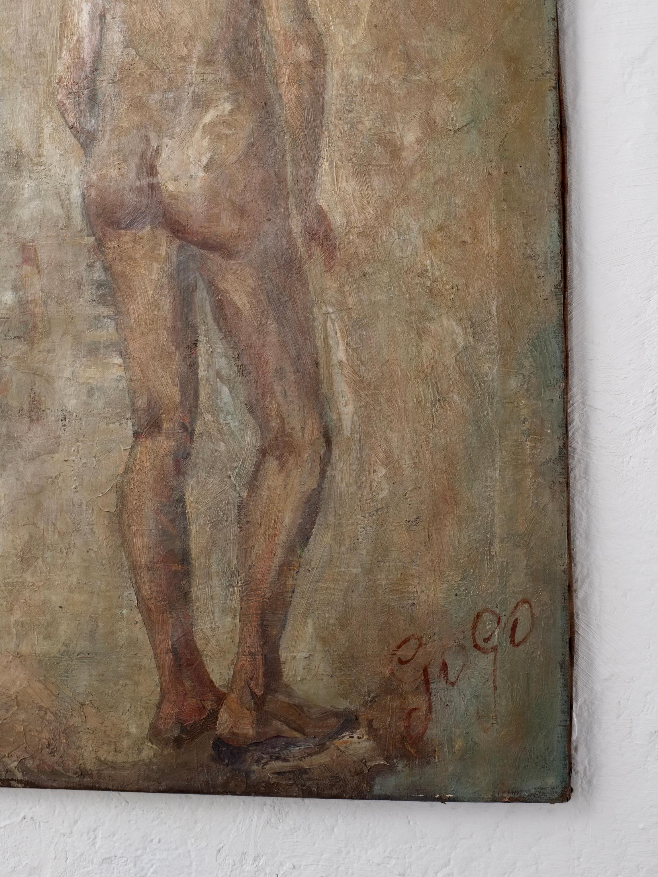 Antiguo gran óleo desnudo de Felix Gogo, Bélgica Lienzo