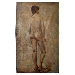Antiguo gran óleo desnudo de Felix Gogo, Bélgica
