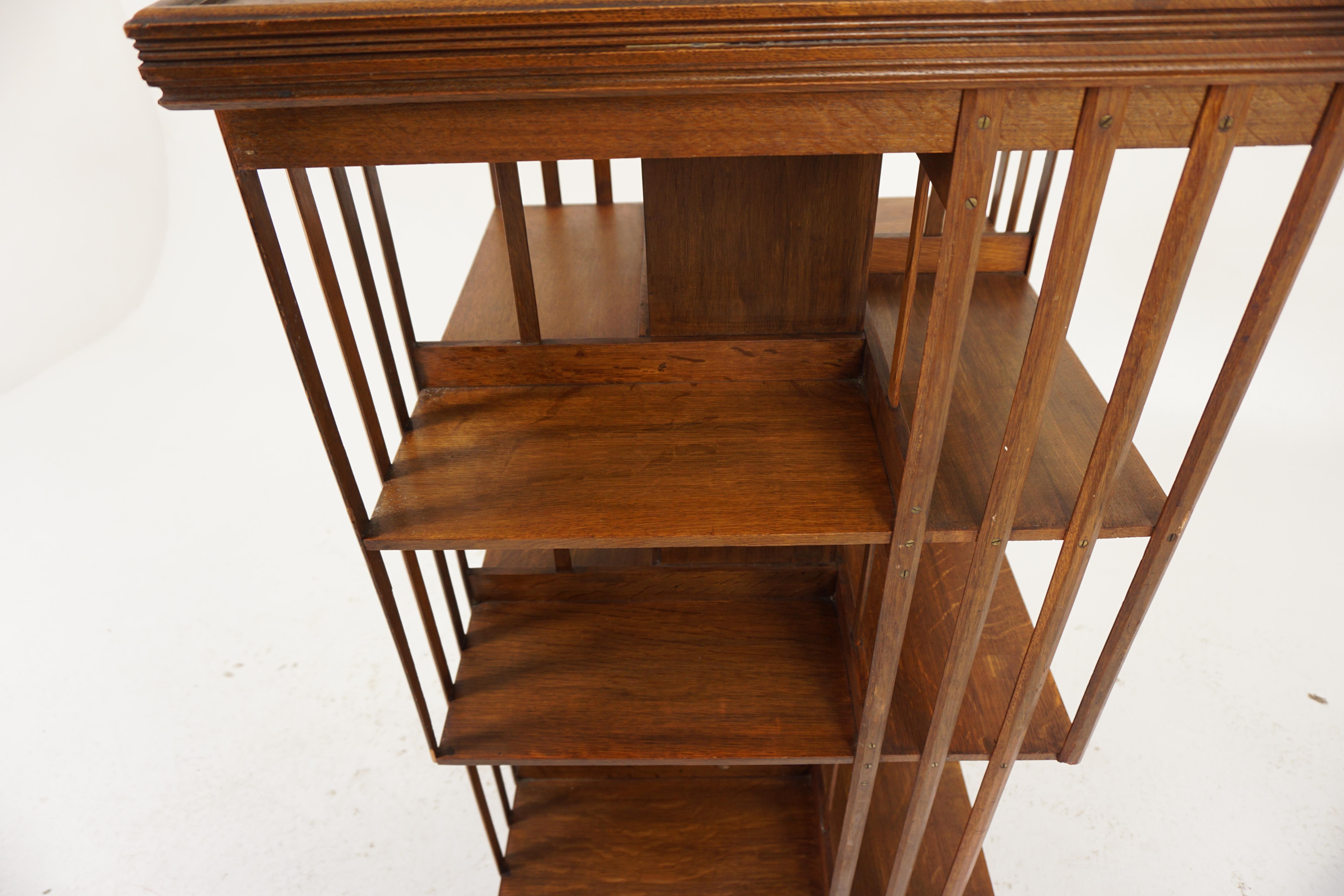 Hand-Crafted Antique Large Oak 3 Tier Revolving Bookcase 12 Section. Scotland 1900, H981 For Sale