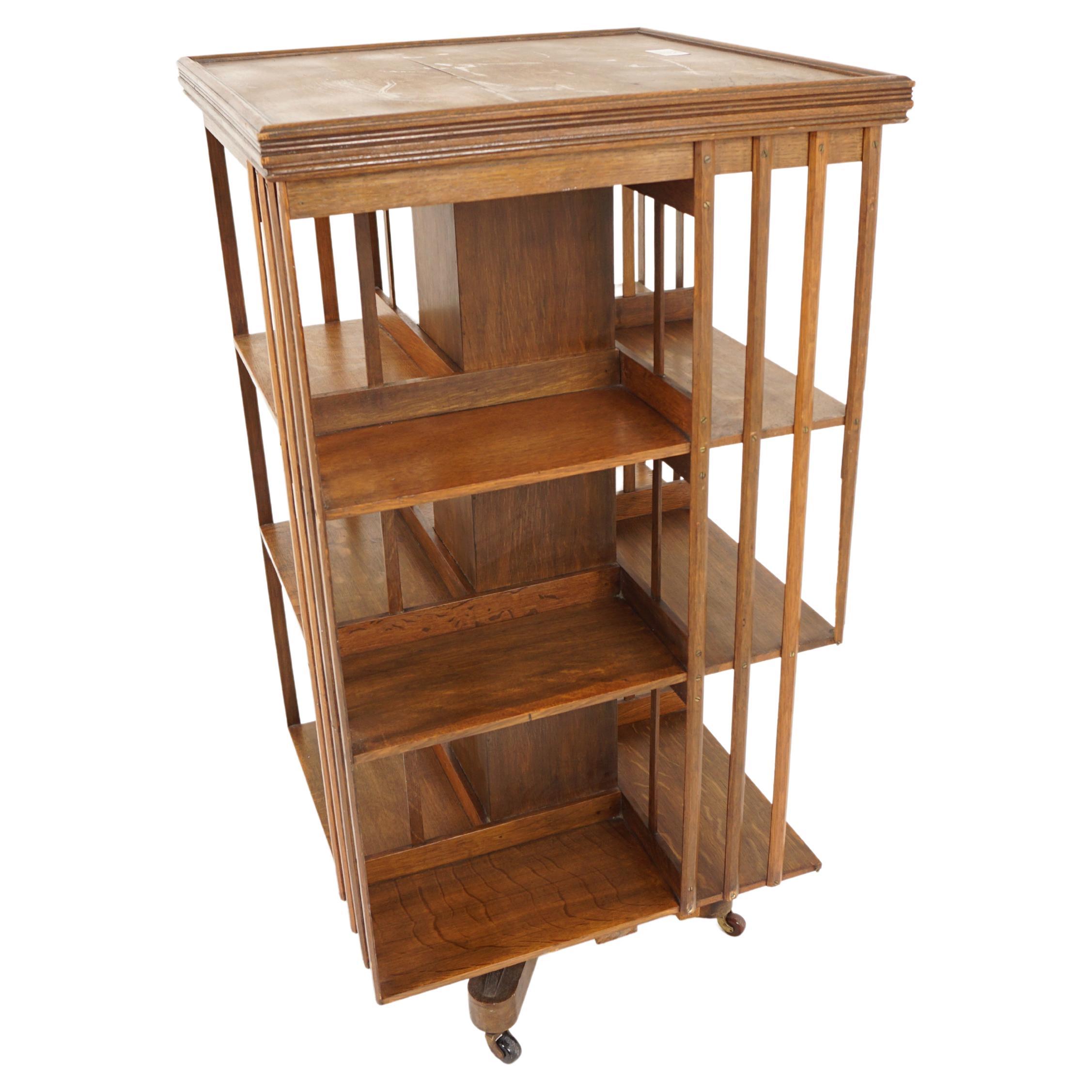 Antique Large Oak 3 Tier Revolving Bookcase 12 Section. Scotland 1900, H981 For Sale