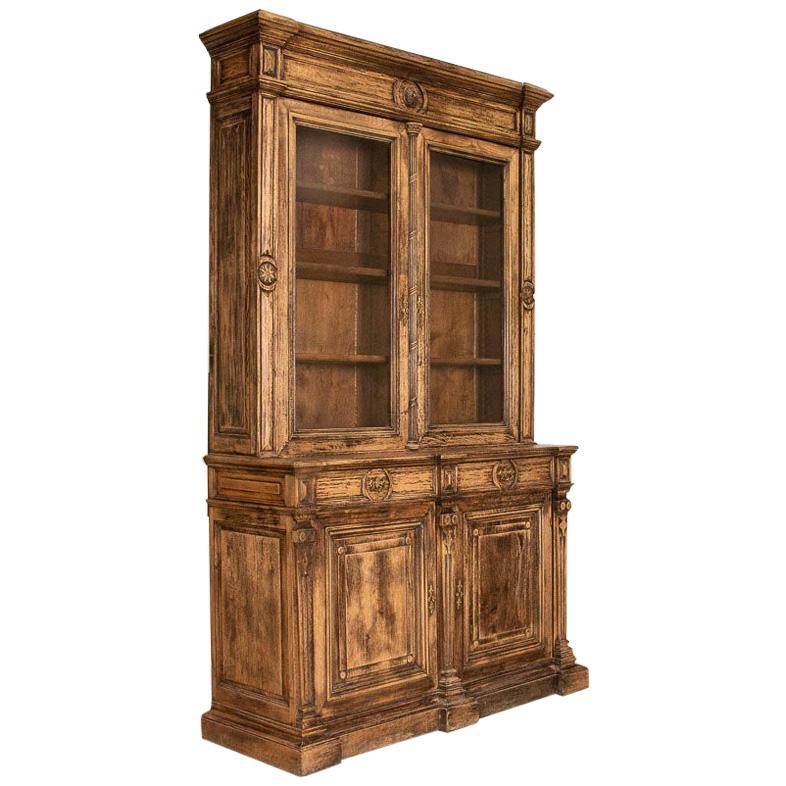 Antique Large Oak Bookcase Display Cabinet from France