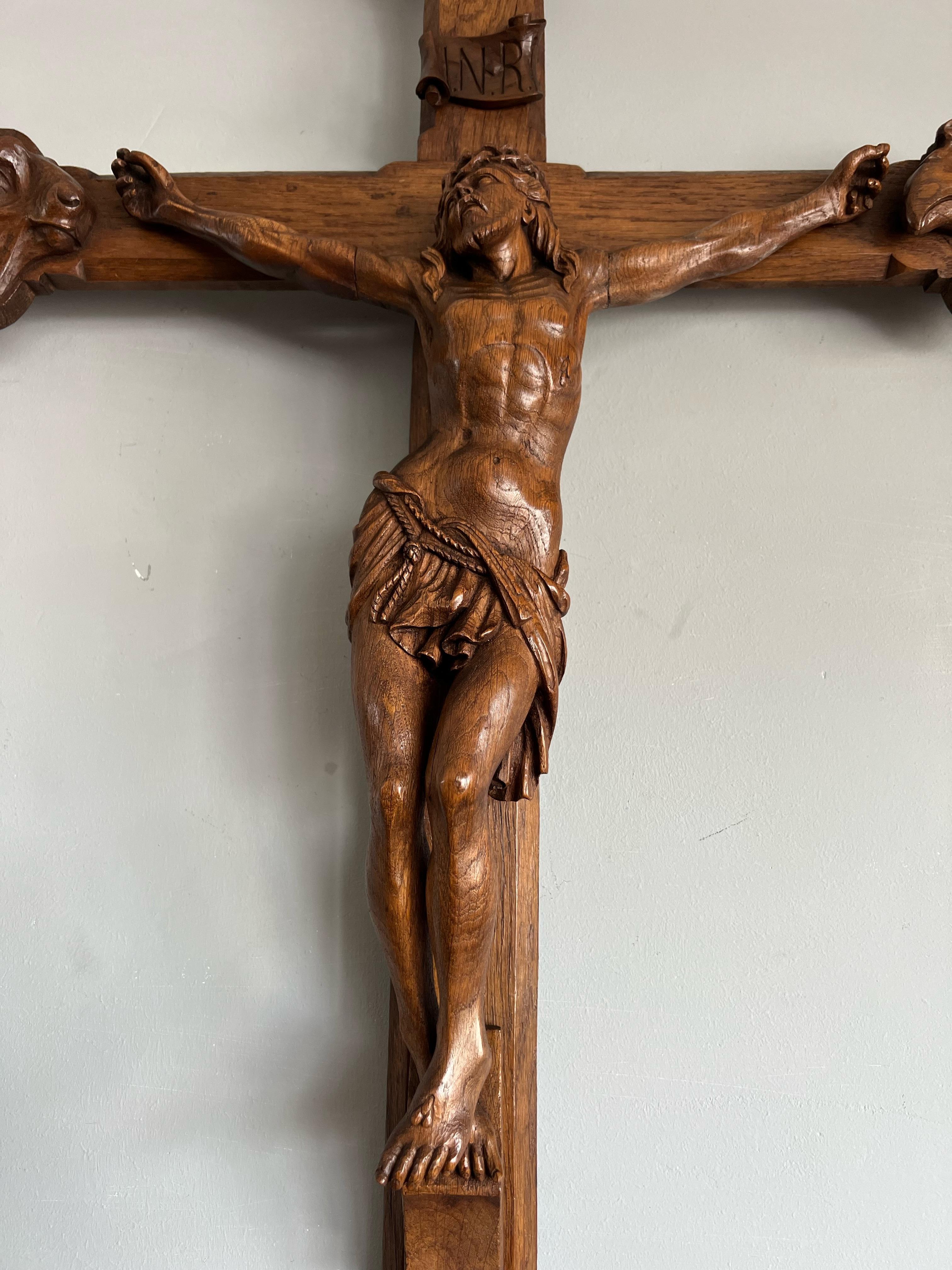 Stunning Large Oak Corpus Christi on Crucifix w. Symbols of the Four Evangelists For Sale 1