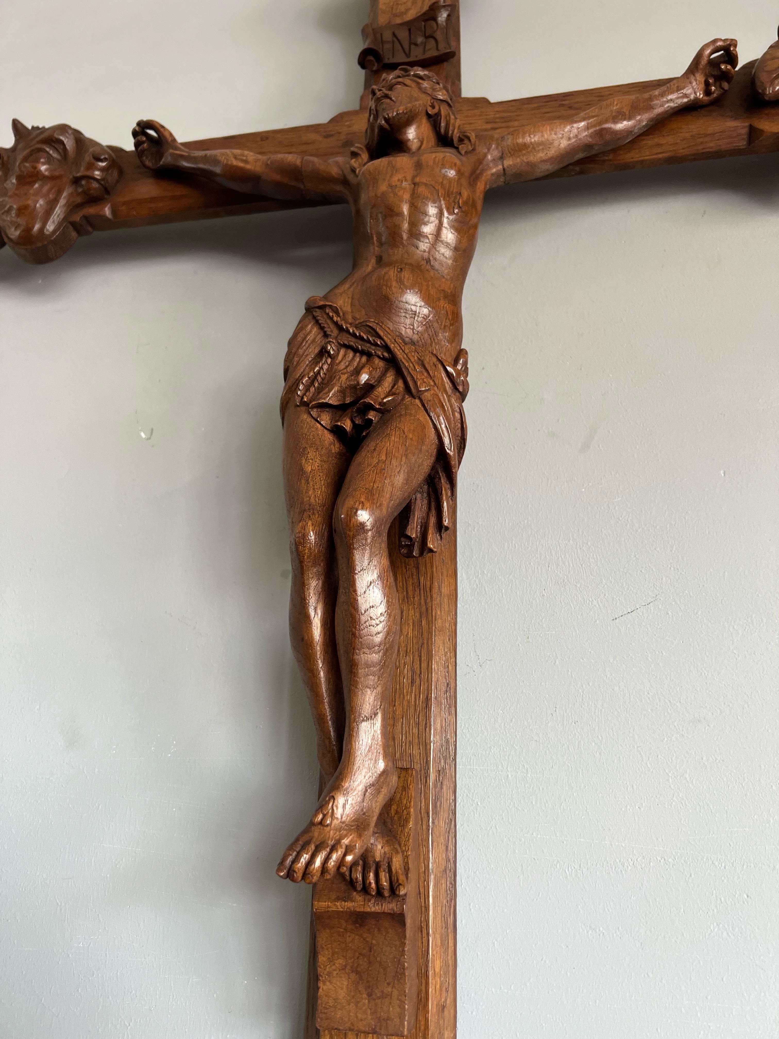 Stunning Large Oak Corpus Christi on Crucifix w. Symbols of the Four Evangelists For Sale 6