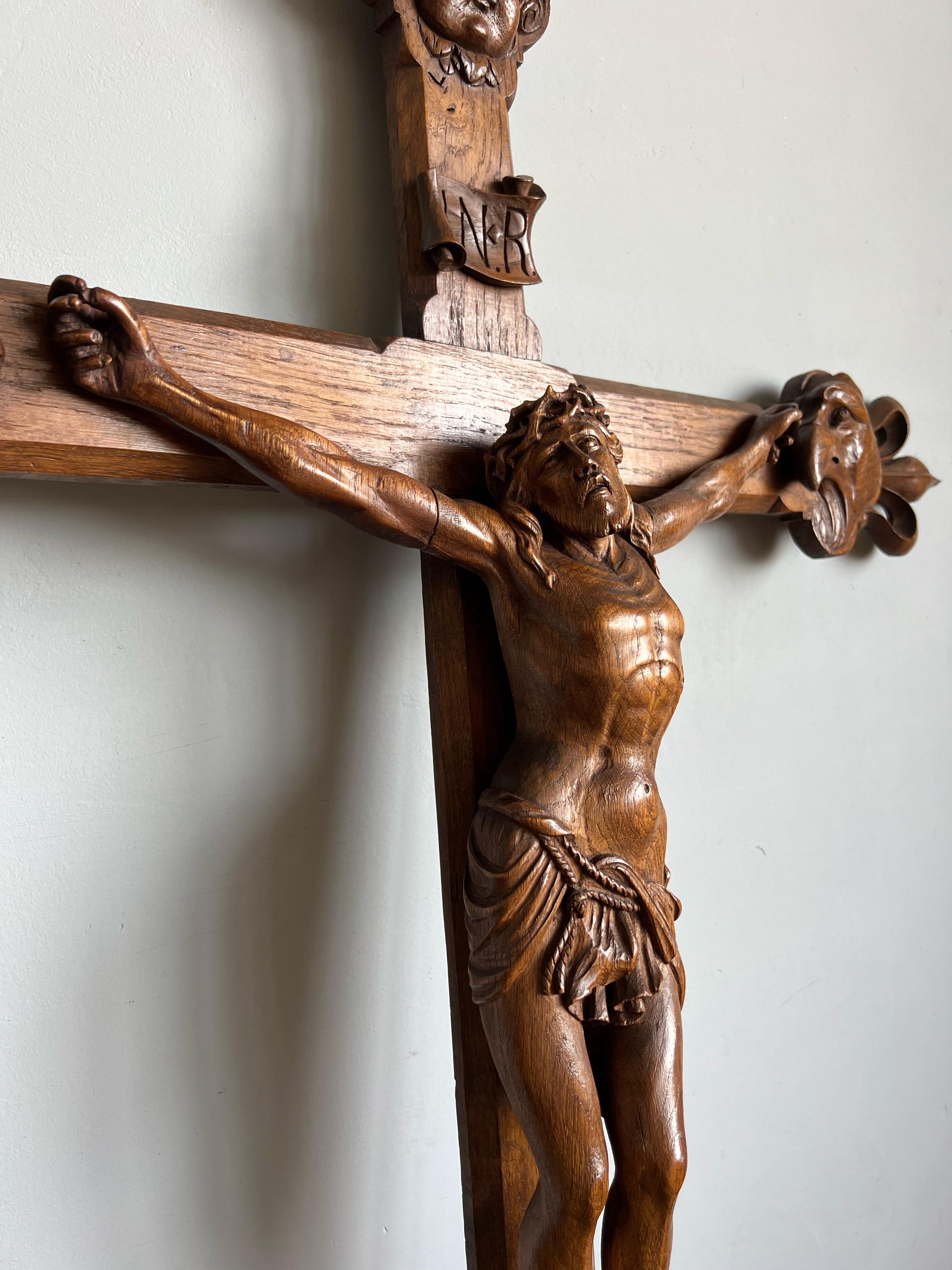 Stunning Large Oak Corpus Christi on Crucifix w. Symbols of the Four Evangelists For Sale 8