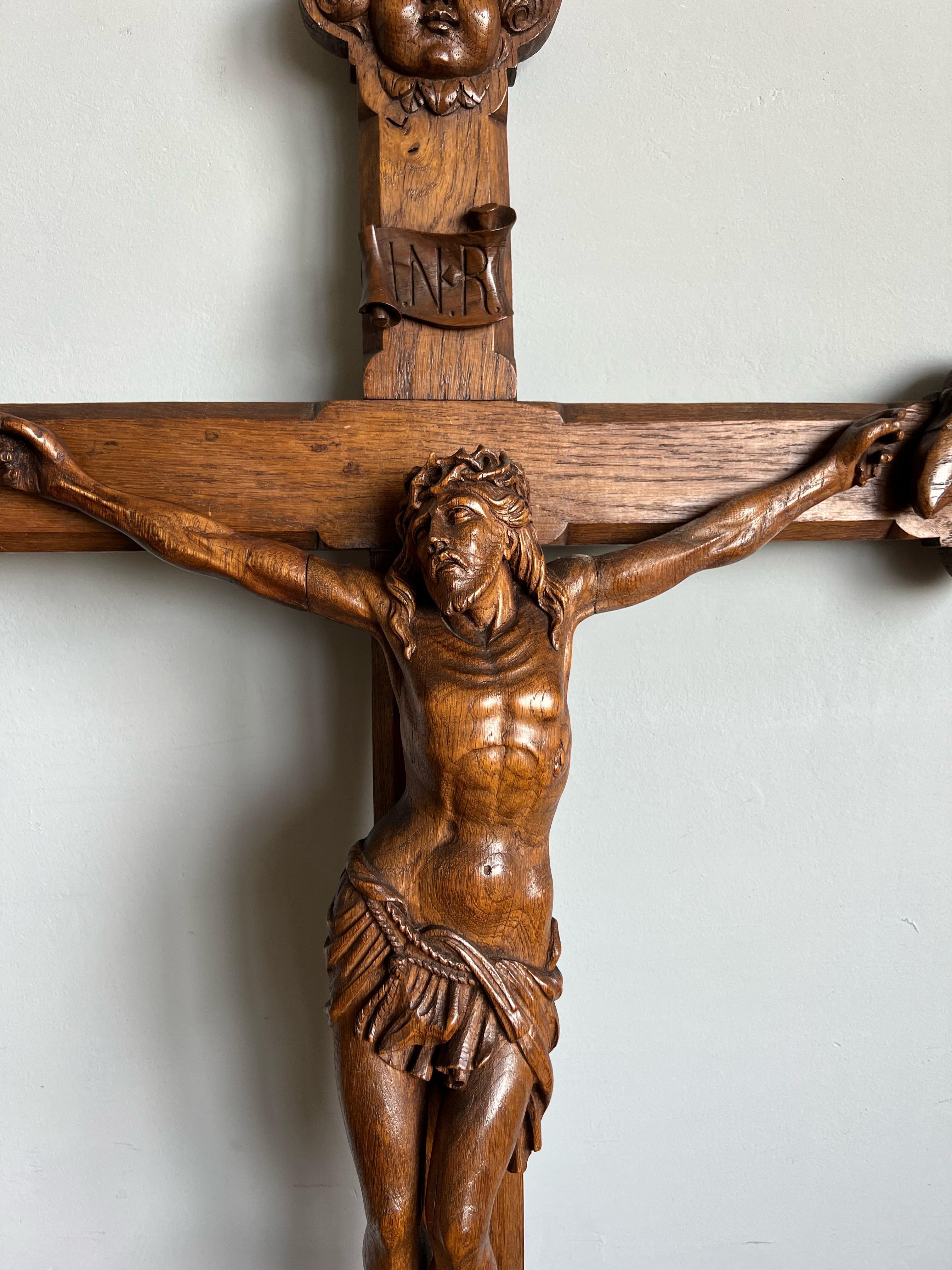 Stunning Large Oak Corpus Christi on Crucifix w. Symbols of the Four Evangelists For Sale 9
