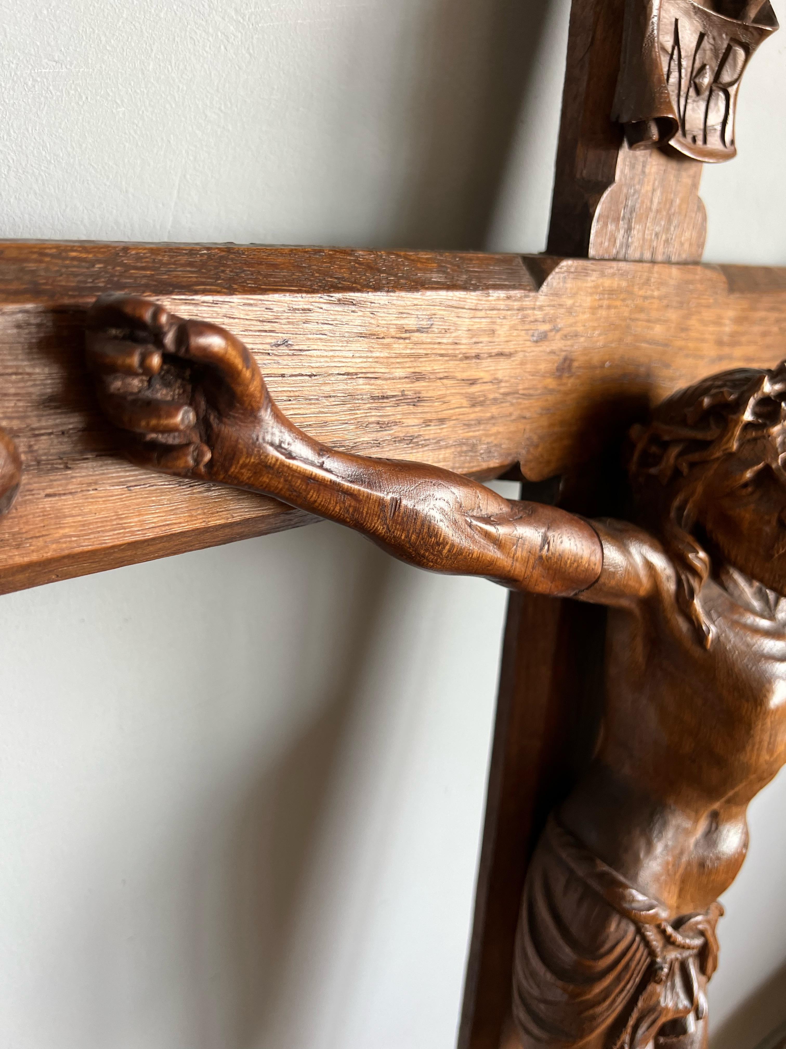 Stunning Large Oak Corpus Christi on Crucifix w. Symbols of the Four Evangelists For Sale 10