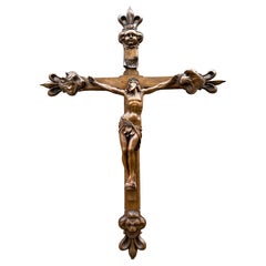 Used Stunning Large Oak Corpus Christi on Crucifix w. Symbols of the Four Evangelists