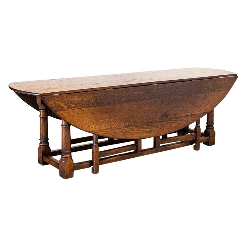 Antique Large Oak Drop-Leaf Gateleg Wake Table from England