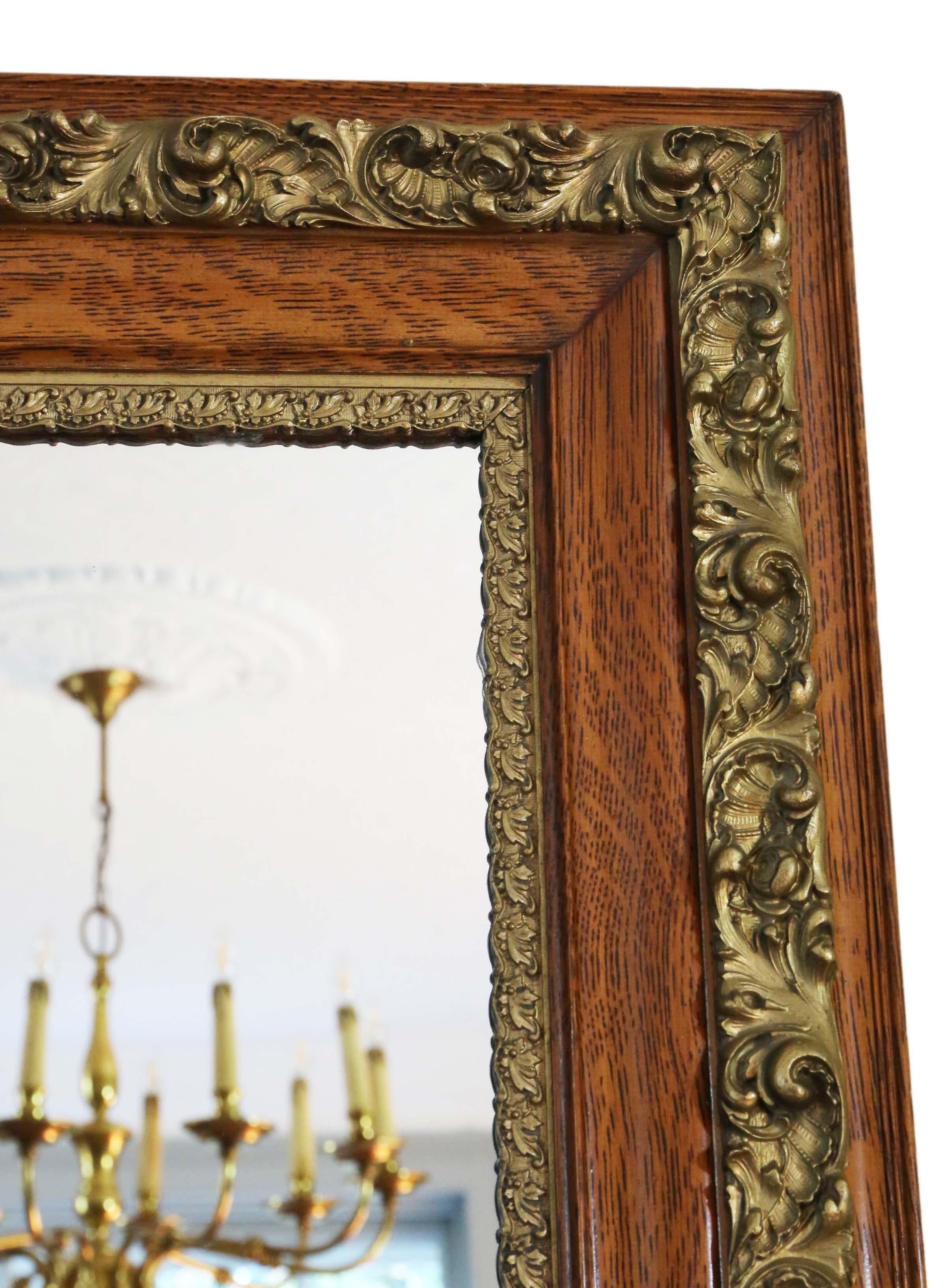 Antique Large Oak Gilt Overmantle Wall Mirror In Good Condition For Sale In Wisbech, Cambridgeshire