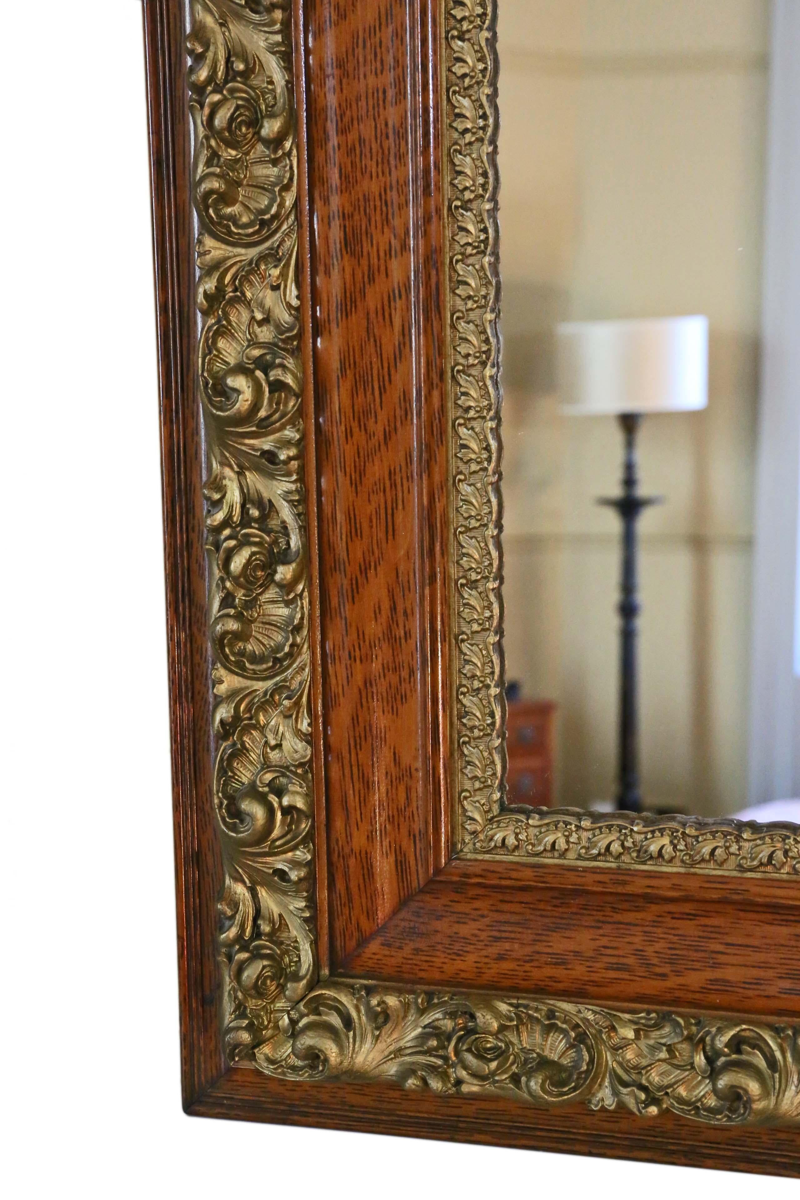Antique Large Oak Gilt Overmantle Wall Mirror For Sale 1