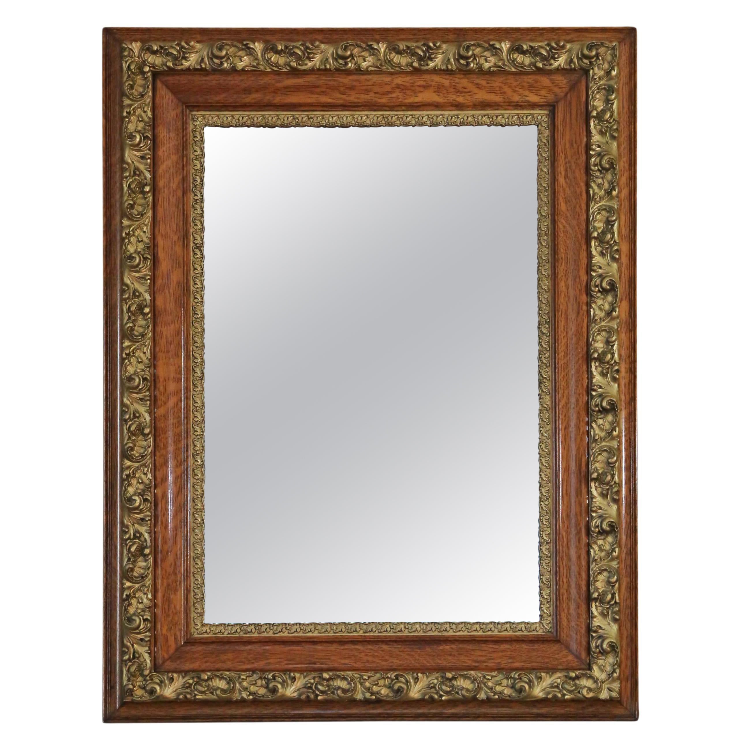 Antique Large Oak Gilt Overmantle Wall Mirror