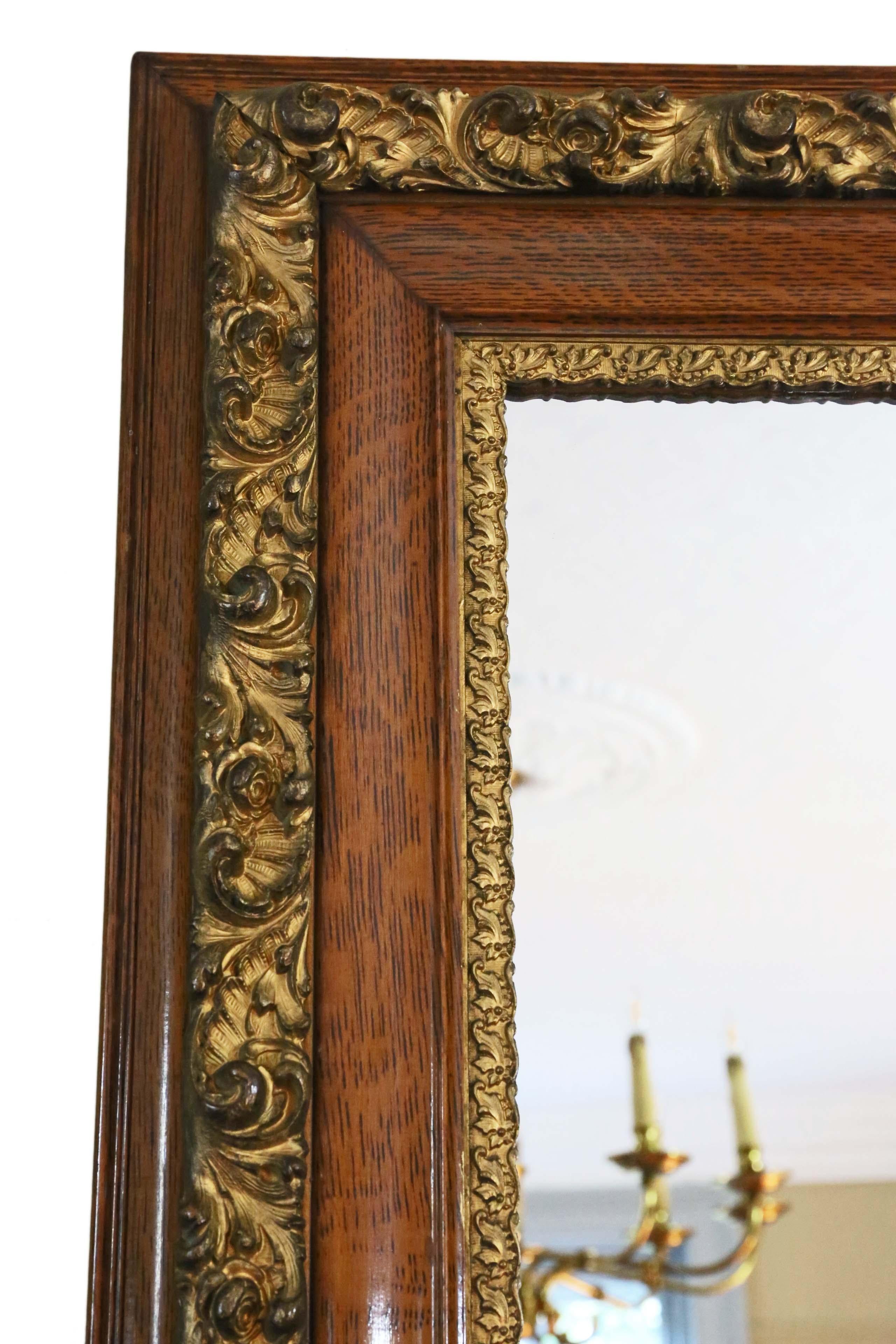 Antique Large Oak Gilt Wall Mirror Overmantle In Good Condition In Wisbech, Cambridgeshire
