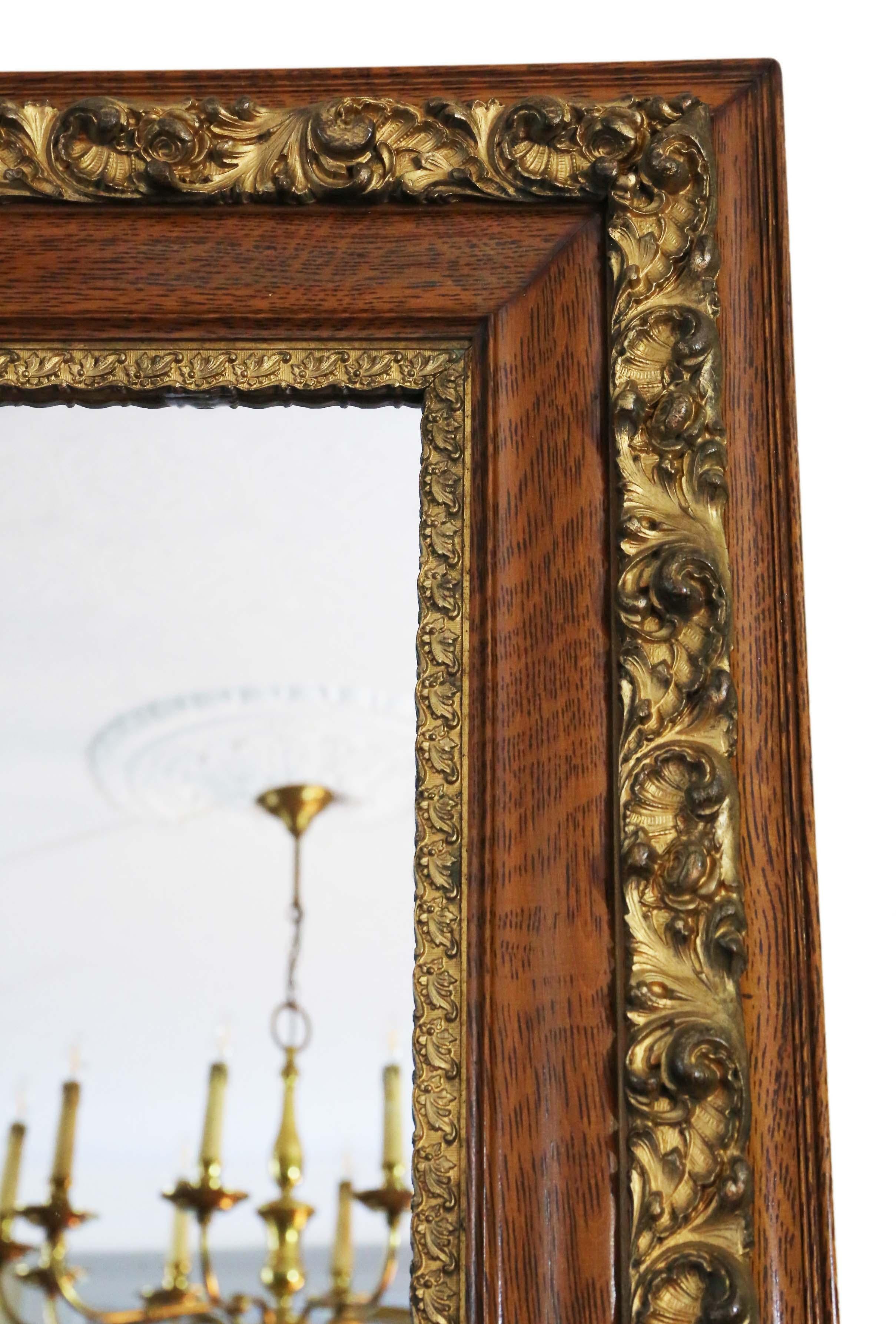 Early 20th Century Antique Large Oak Gilt Wall Mirror Overmantle