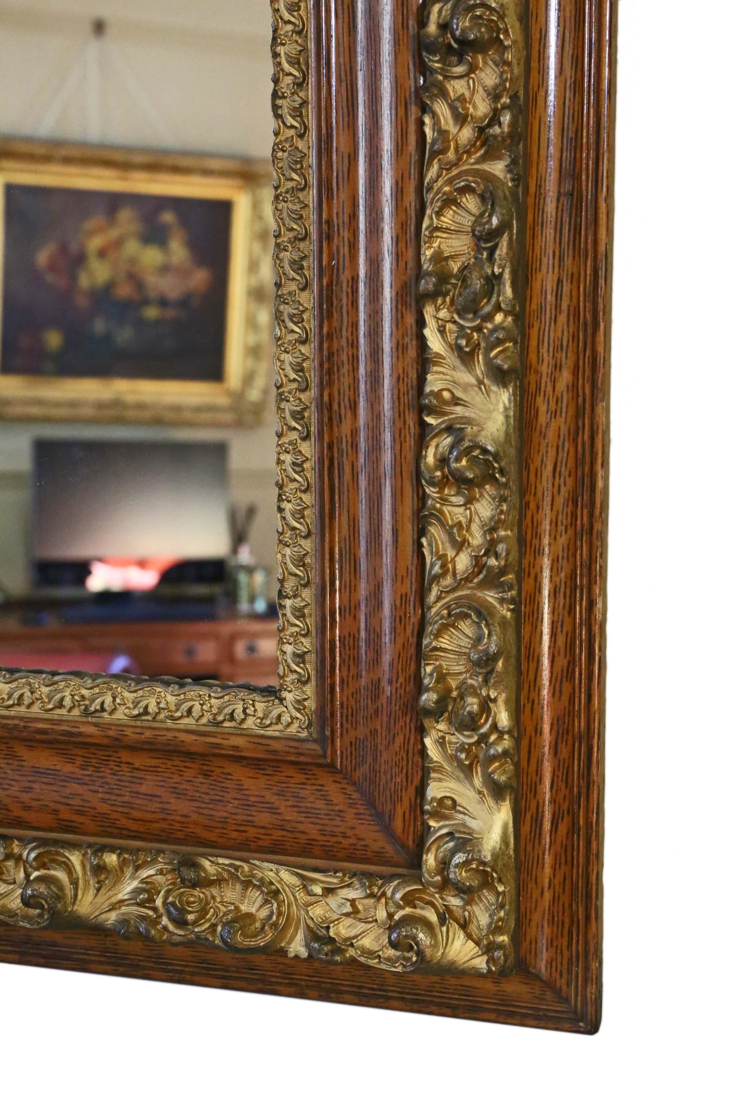 Antique Large Oak Gilt Wall Mirror Overmantle 1