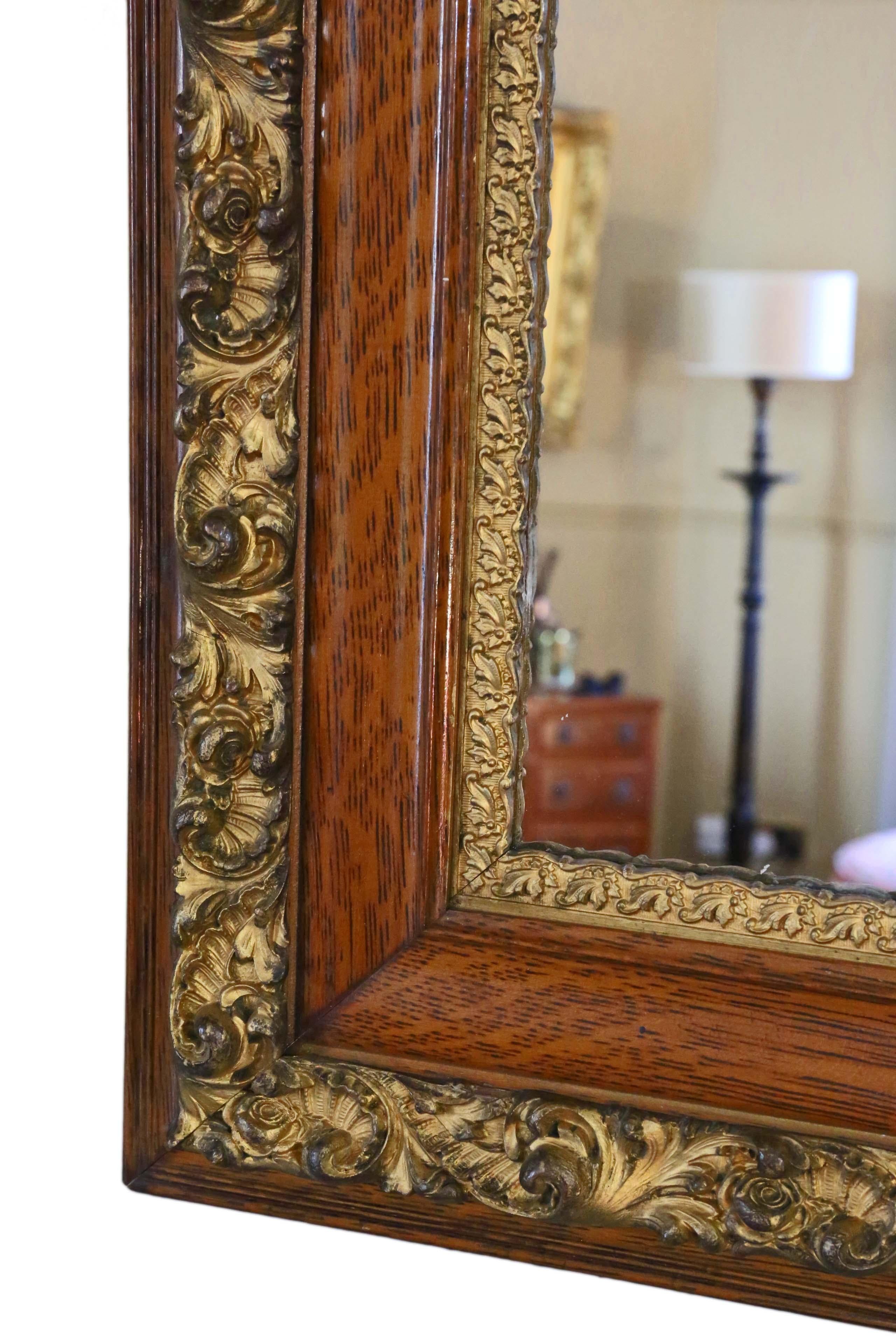 Antique Large Oak Gilt Wall Mirror Overmantle 2