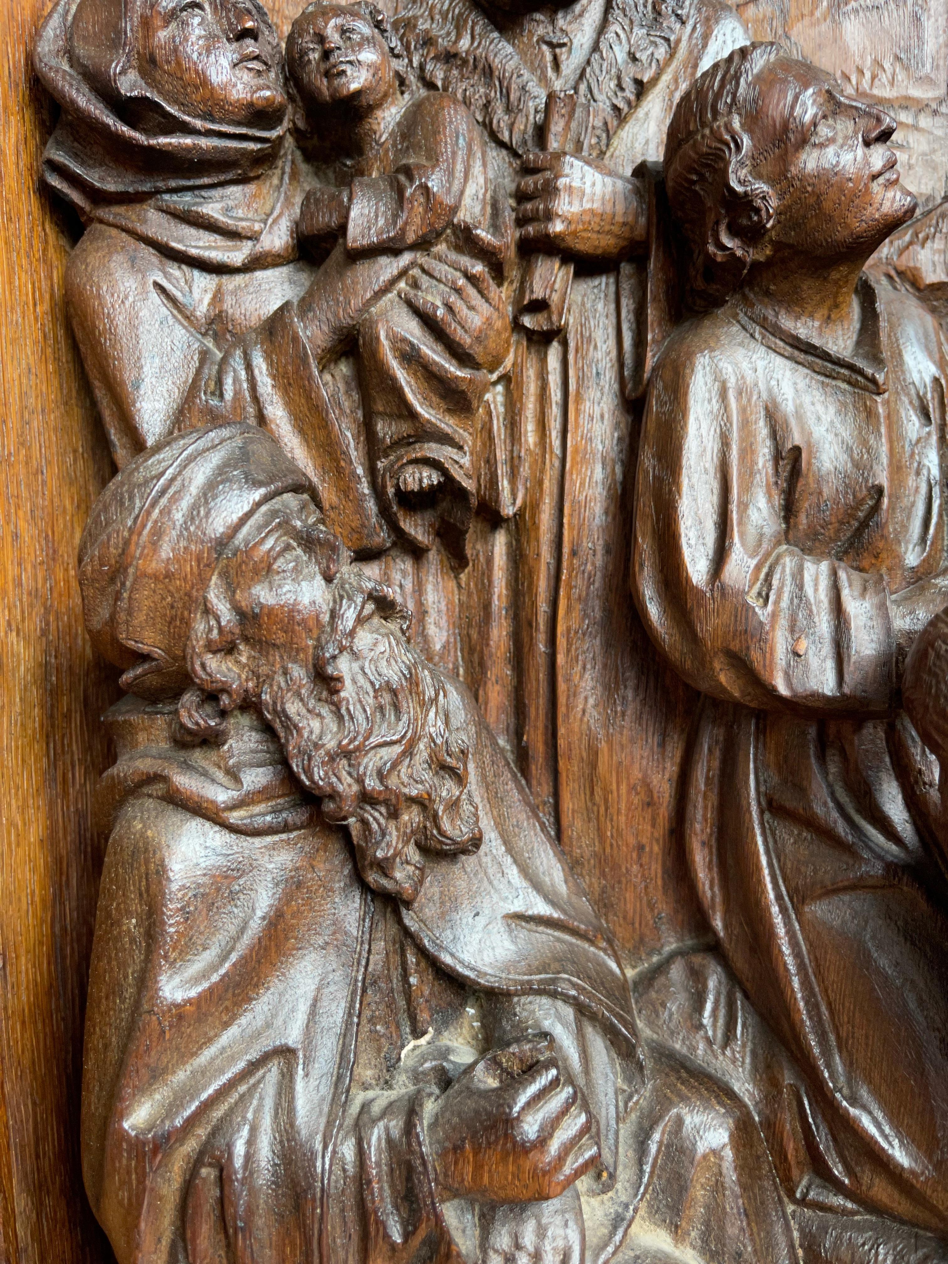 Antique Large Oak Panel Depicting Teachings of Jesus, Christ Sermon on the Mount For Sale 4