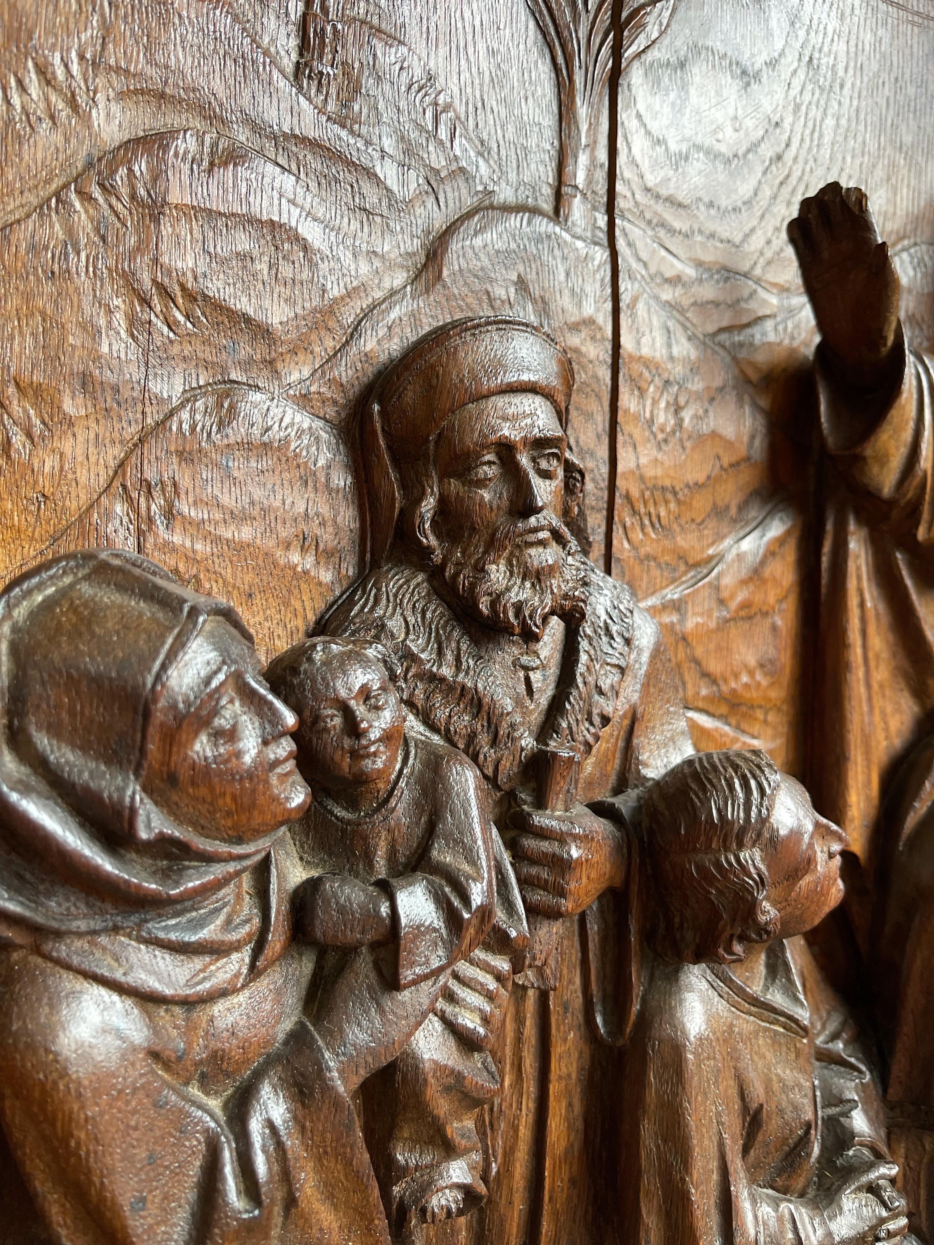 Antique Large Oak Panel Depicting Teachings of Jesus, Christ Sermon on the Mount For Sale 5