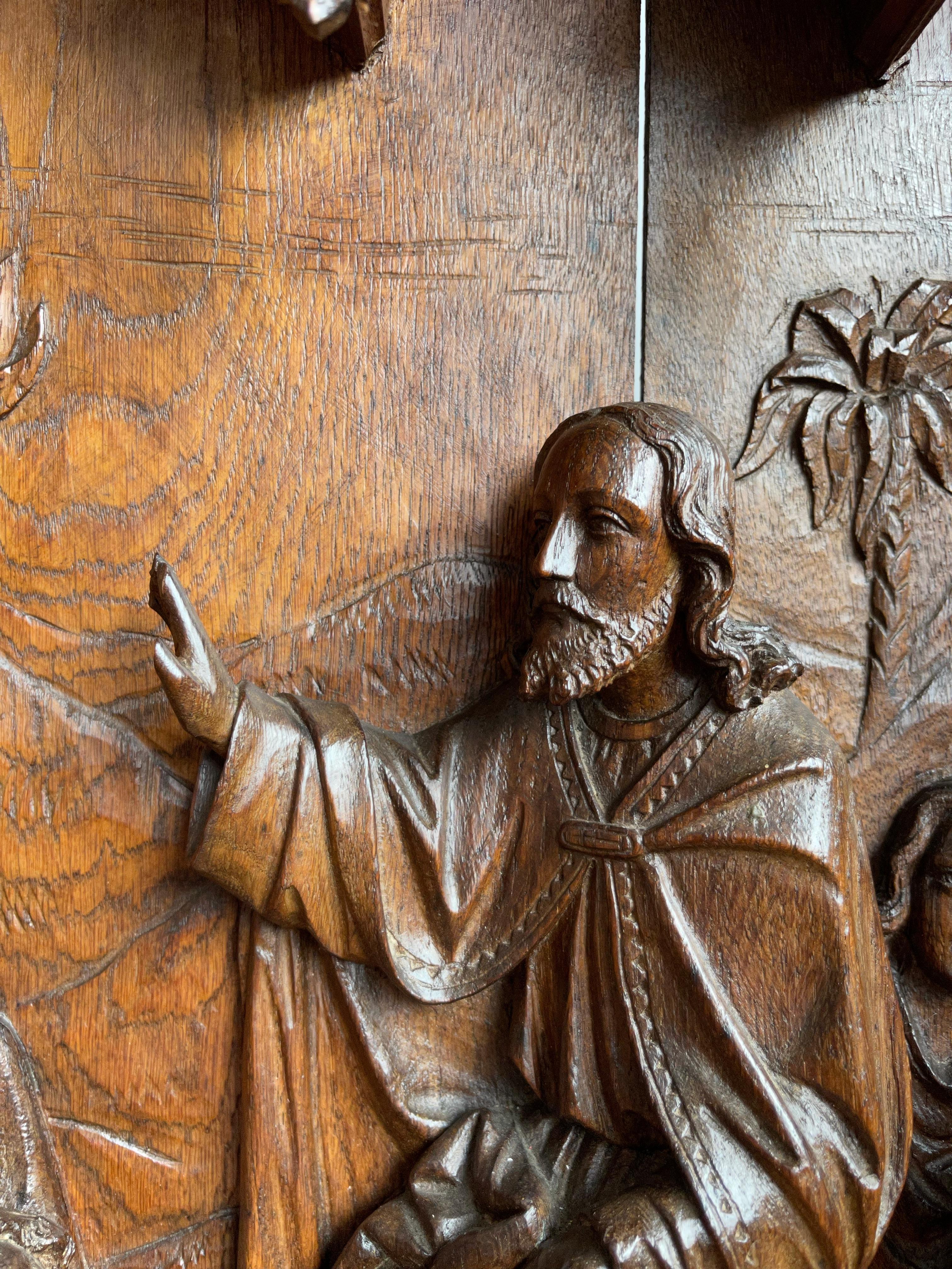 19th Century Antique Large Oak Panel Depicting Teachings of Jesus, Christ Sermon on the Mount For Sale