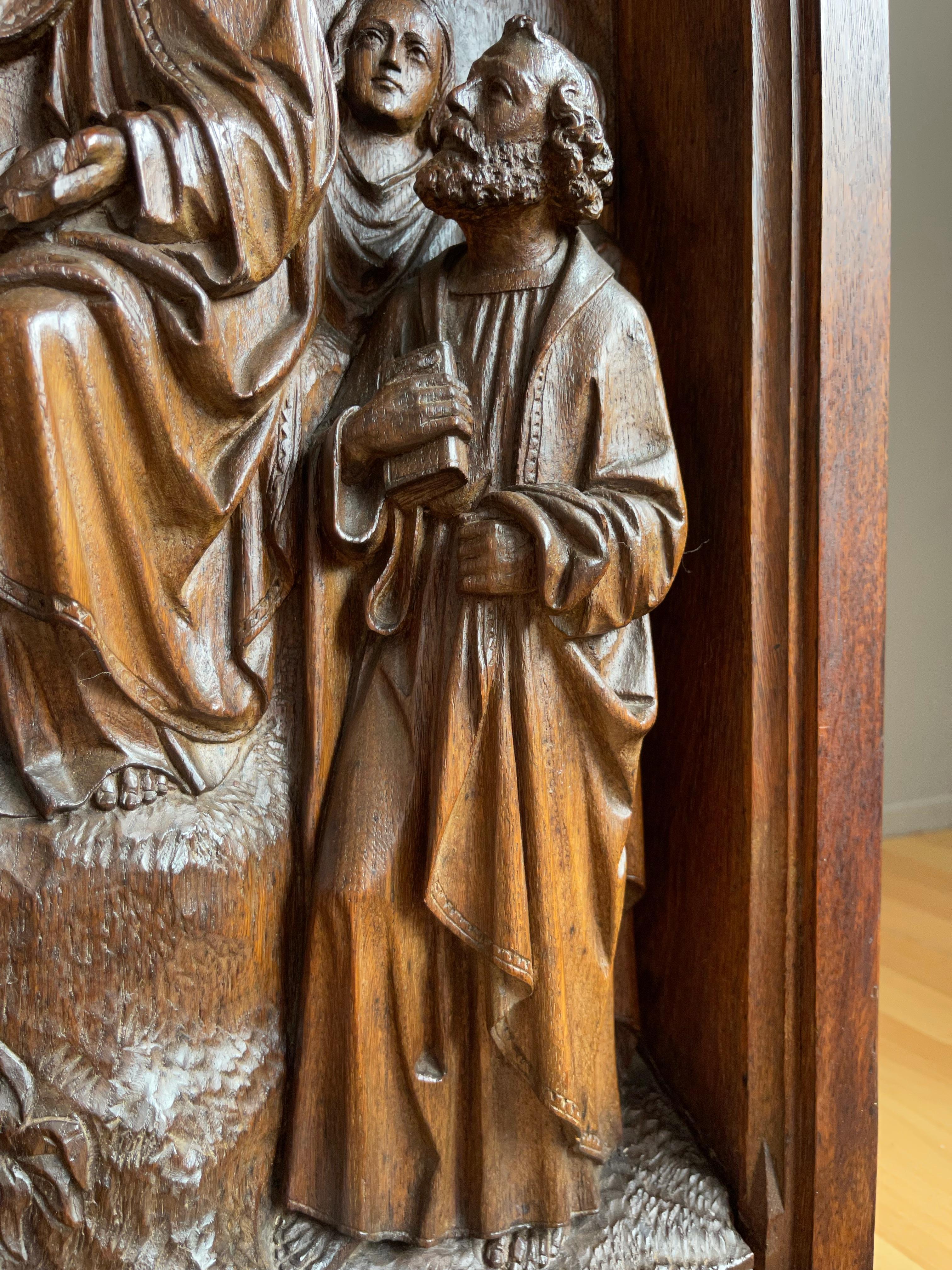 Antique Large Oak Panel Depicting Teachings of Jesus, Christ Sermon on the Mount For Sale 1