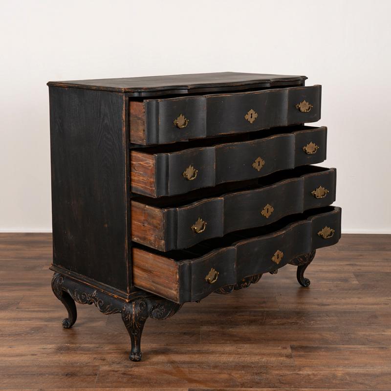 Danish Antique Large Oak Rococo Chest of Drawers Painted Black