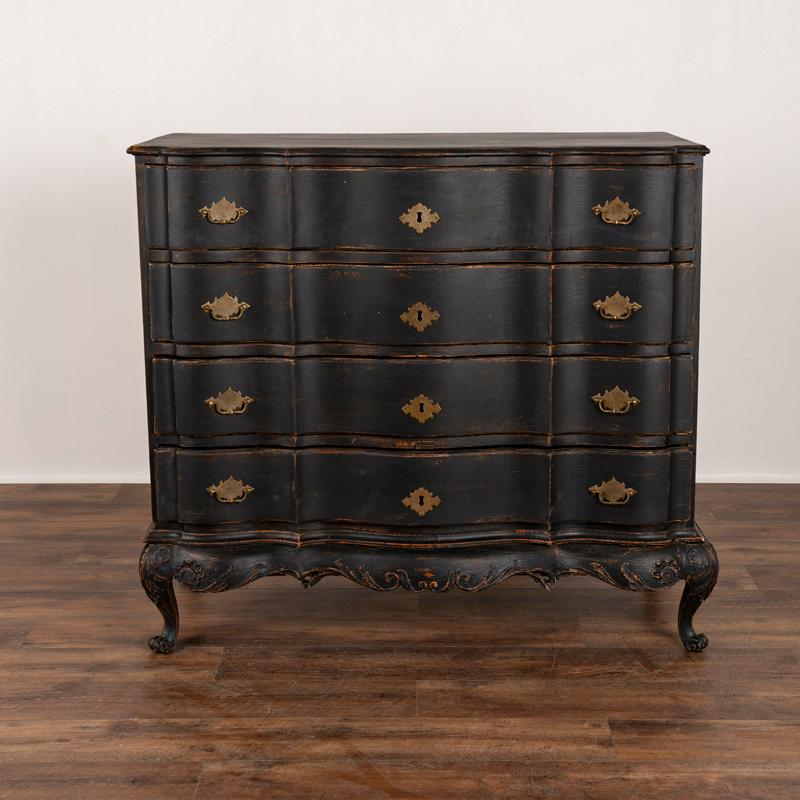 Antique Large Oak Rococo Chest of Drawers Painted Black In Good Condition In Round Top, TX