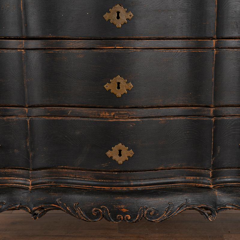 Antique Large Oak Rococo Chest of Drawers Painted Black 1