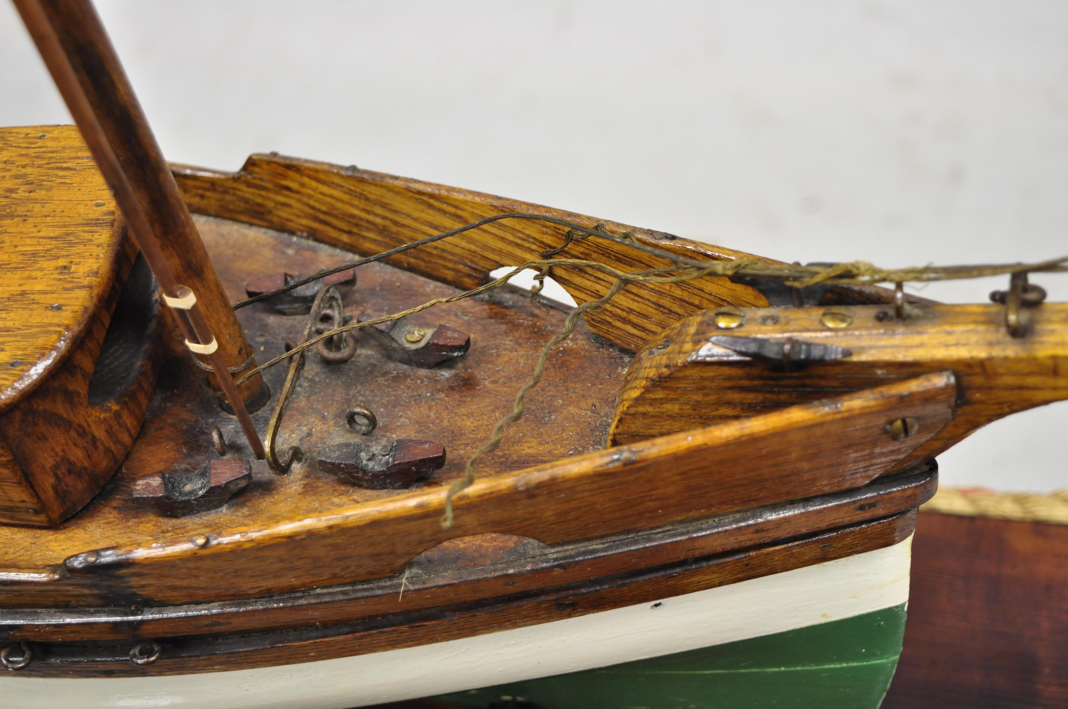 North American Antique Large Oakwood Model Sailboat Ship Boat on Base Stand For Sale