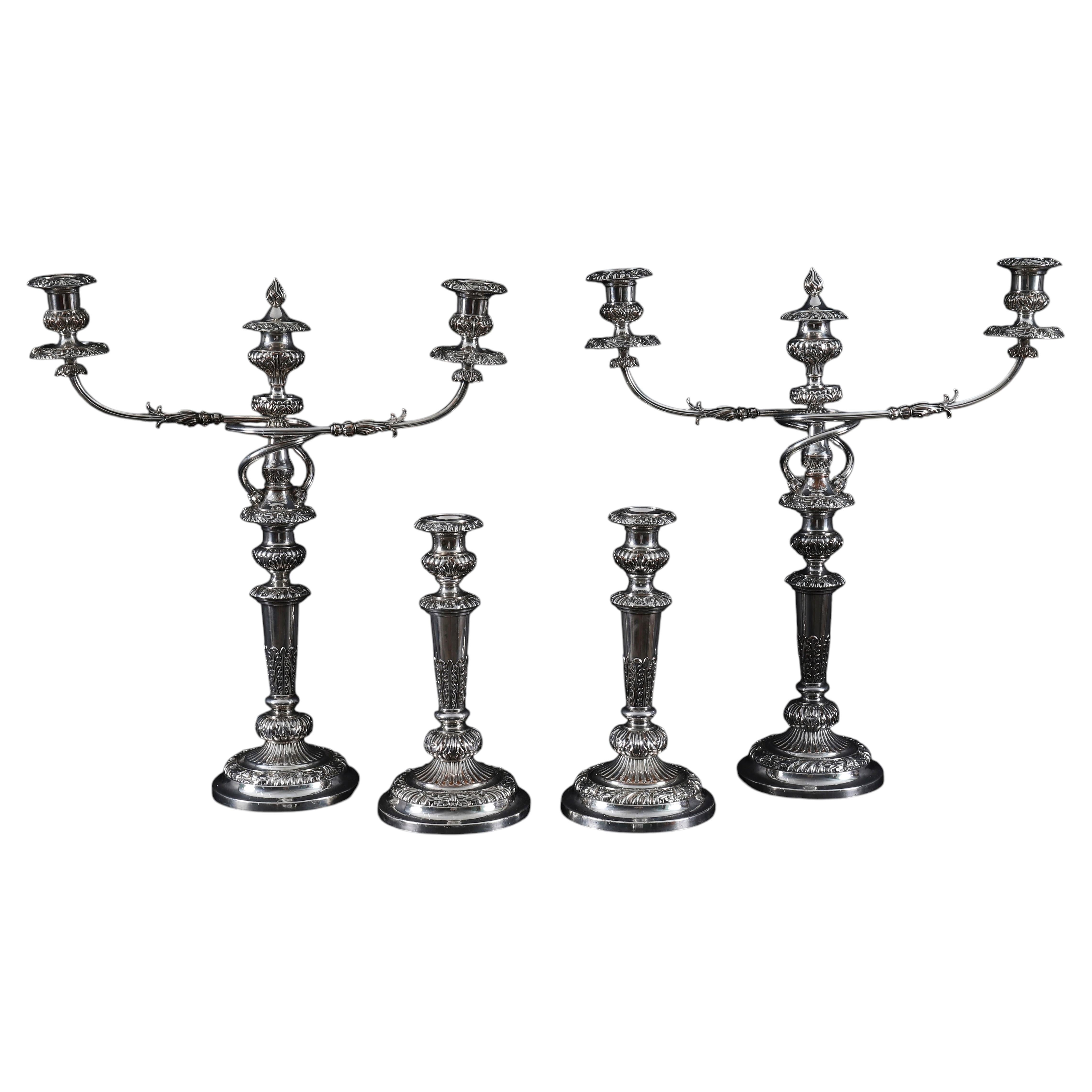 Antique Large Old Sheffield George III Candelabra 4 Piece Suite 18th Century