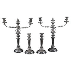 Antique Large Old Sheffield George III Candelabra 4 Piece Suite 18th Century