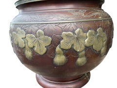 Antique Large Oriental Bronze Jardinières Planter Bowls Meiji, 19th Century