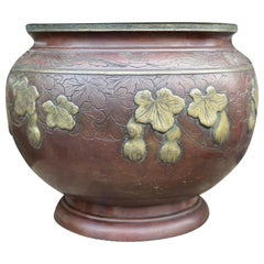 Antique Large Oriental Bronze Jardinières Planter Bowls Meiji, 19th Century