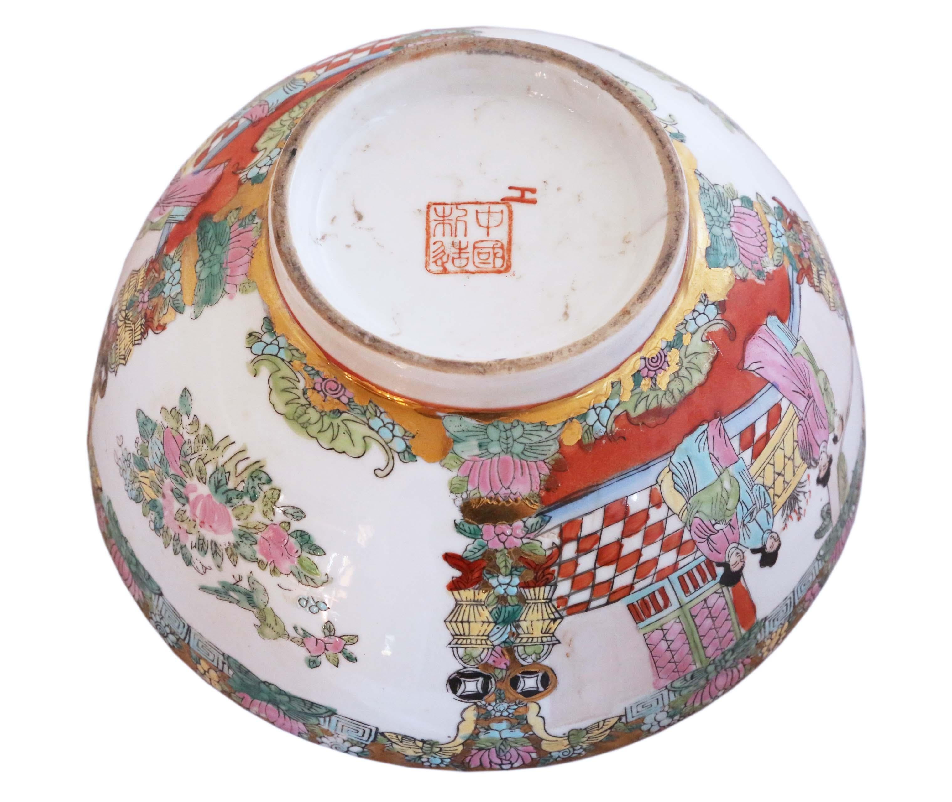 Antique Large Oriental Chinese Famille Rose Punch Bowl For Sale 5