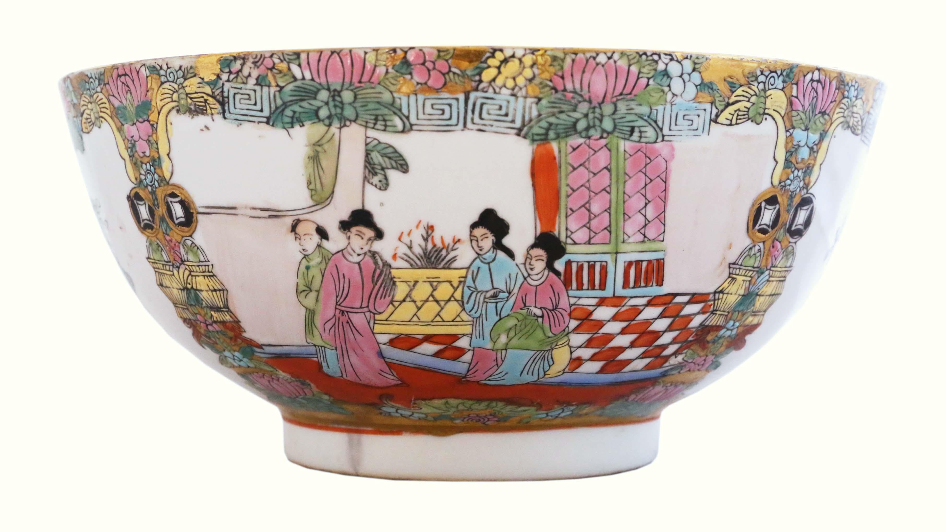 20th Century Antique Large Oriental Chinese Famille Rose Punch Bowl For Sale
