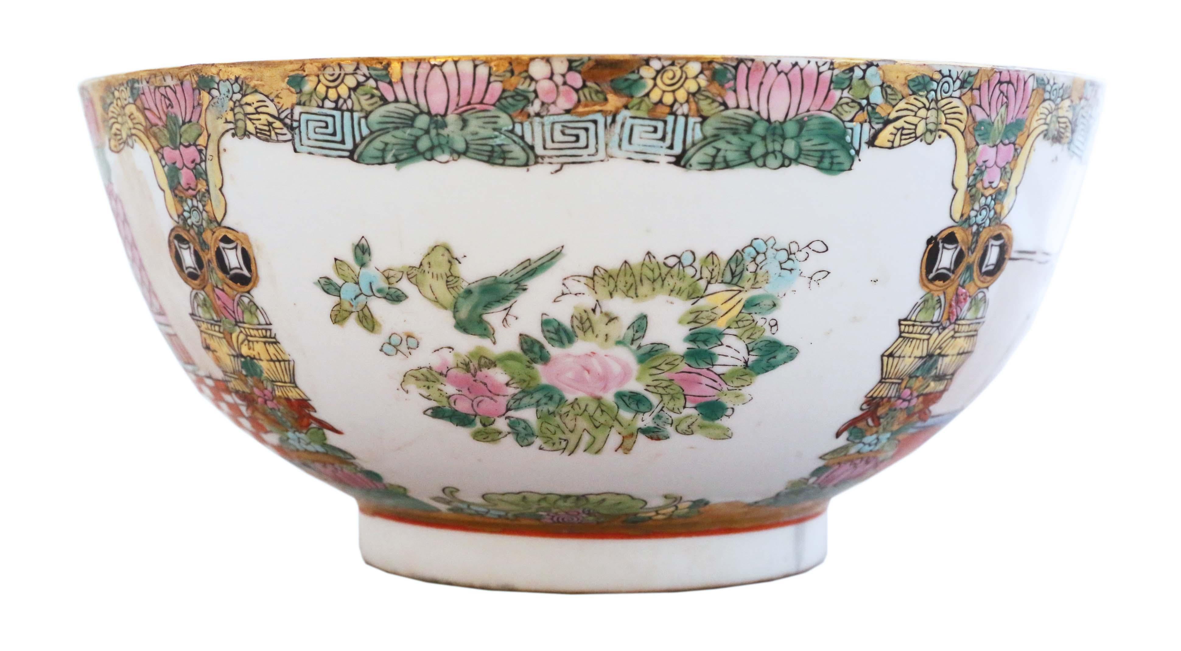 Ceramic Antique Large Oriental Chinese Famille Rose Punch Bowl For Sale