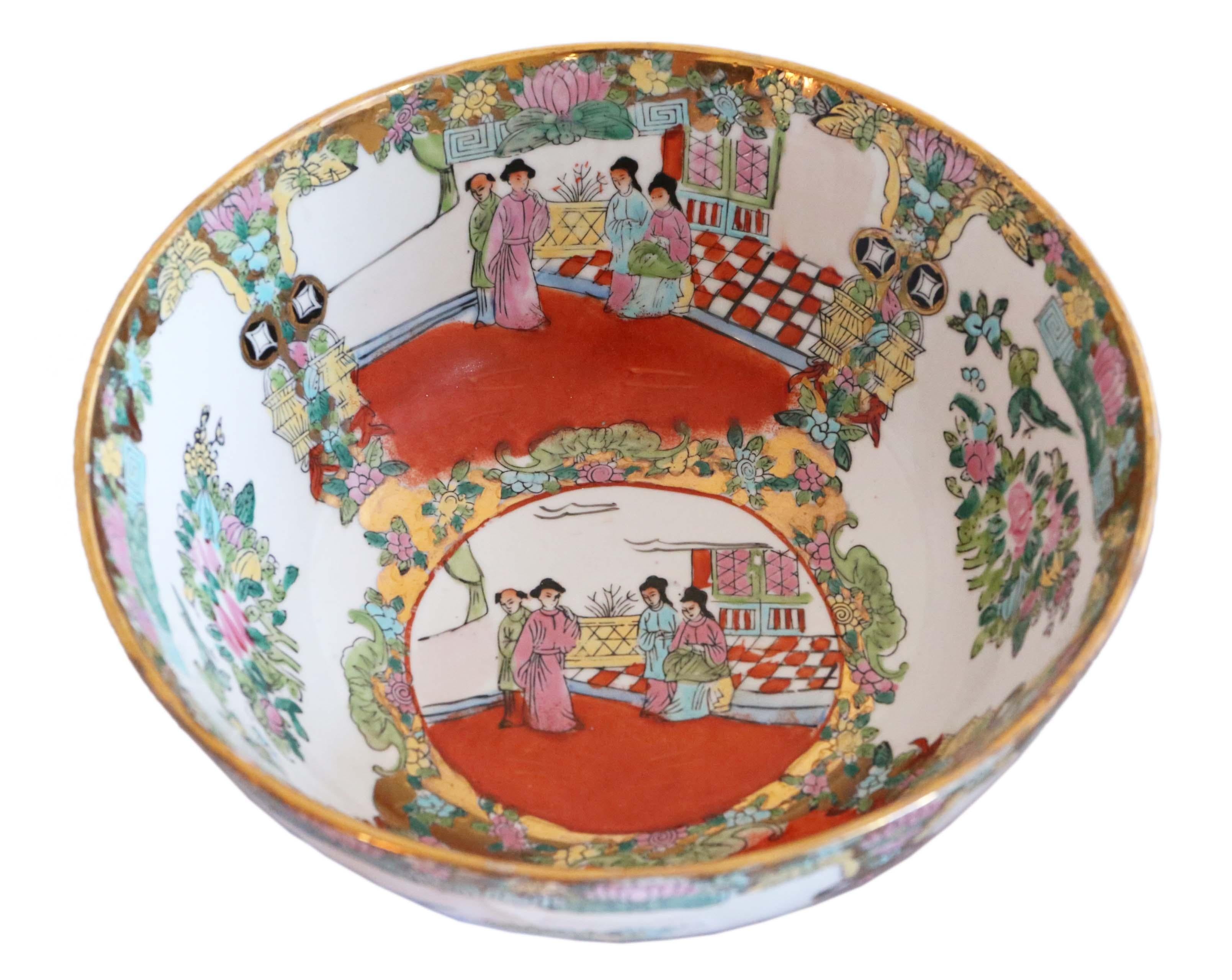 Antique Large Oriental Chinese Famille Rose Punch Bowl For Sale 1