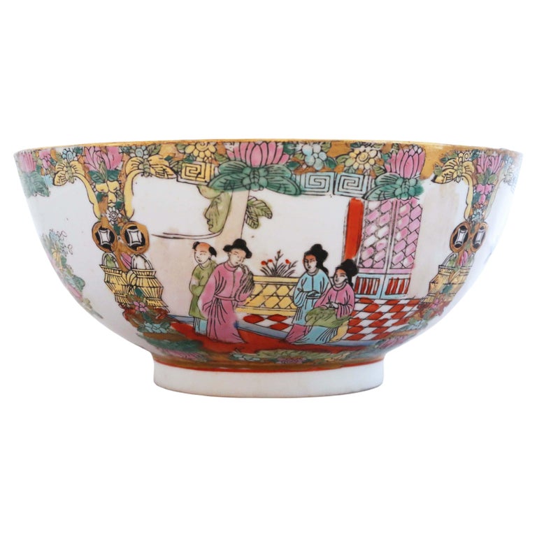 Antique Large Oriental Chinese Famille Rose Punch Bowl For Sale at 1stDibs