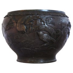 Antique Large Oriental Japanese Bronze Jardinière Planter Bowl Censor Meiji