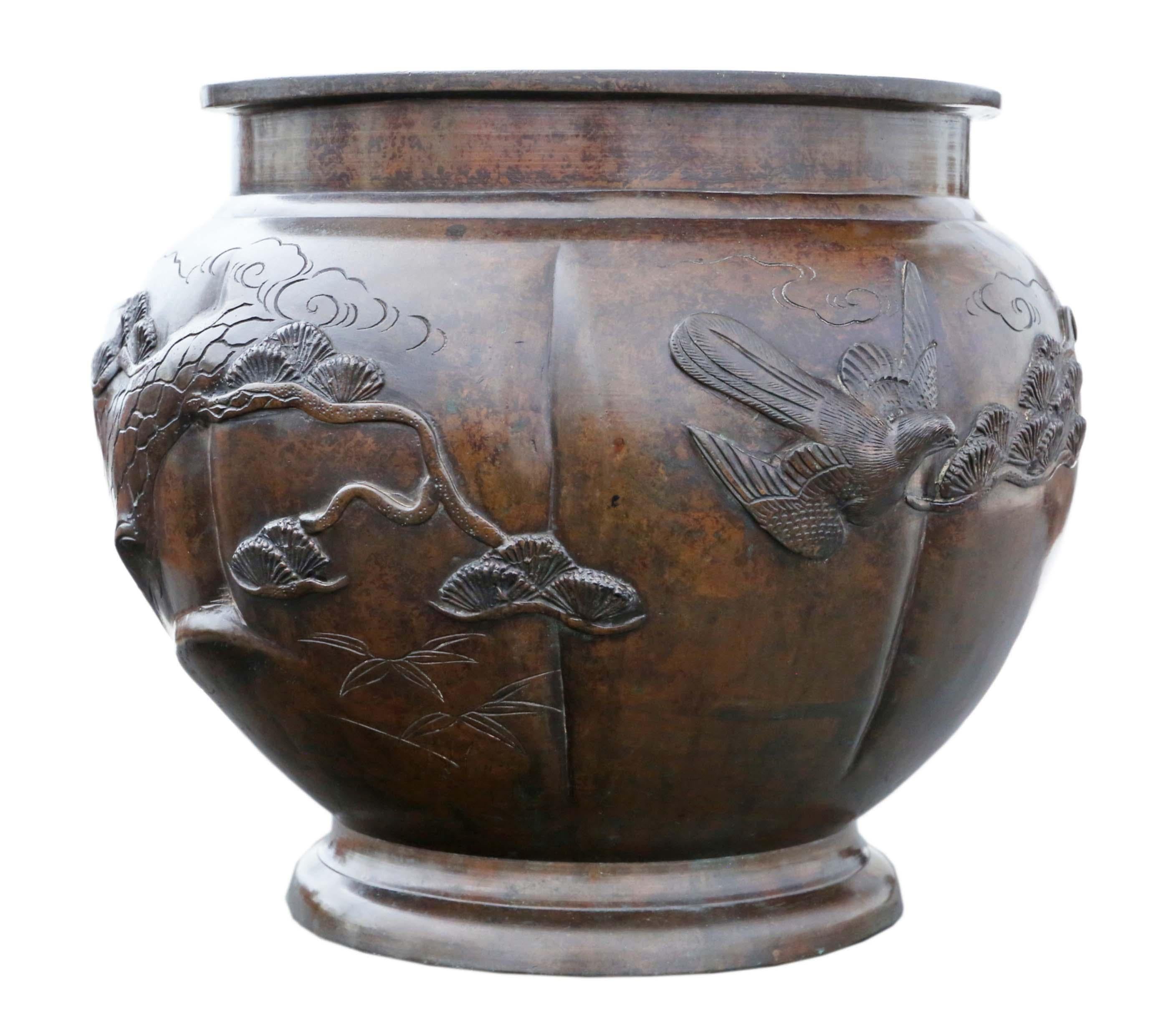 Antique Large Oriental Japanese Bronze Jardinière Planter Bowl Meiji In Good Condition In Wisbech, Cambridgeshire