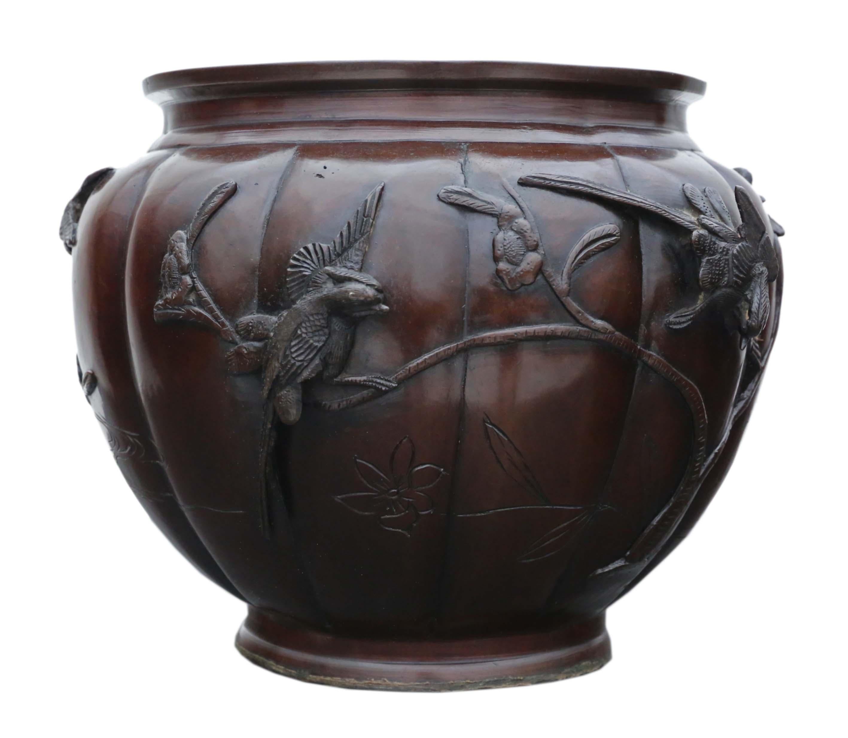 19th Century Antique Large Oriental Japanese Bronze Jardinière Planter Bowl Meiji For Sale